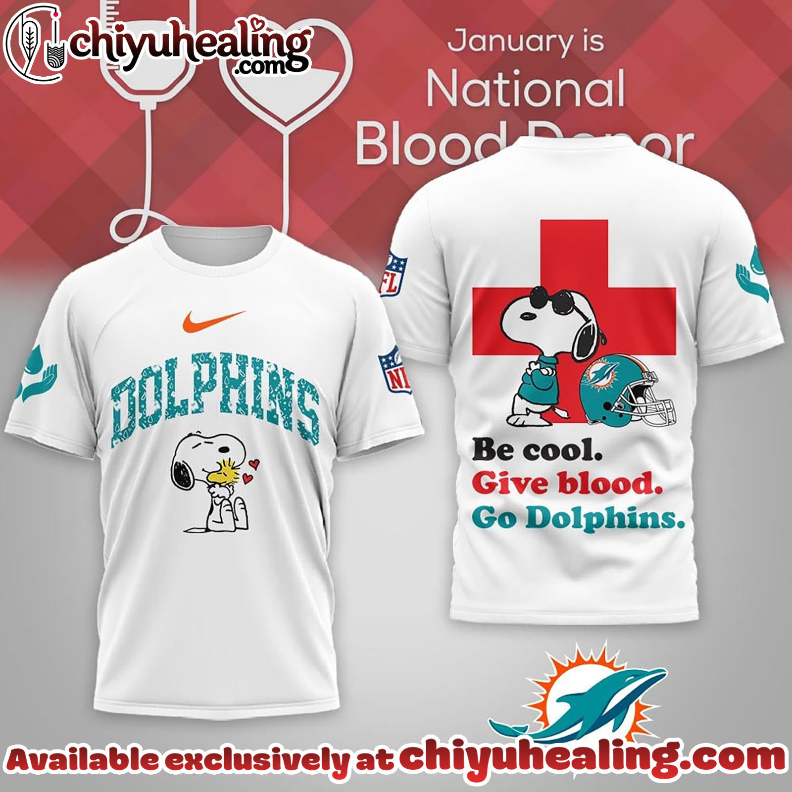 Miami Dolphins Premium NFL Snoopy Blood Donor Awareness Month Tshirt, Sweatshirt, Hoodie
