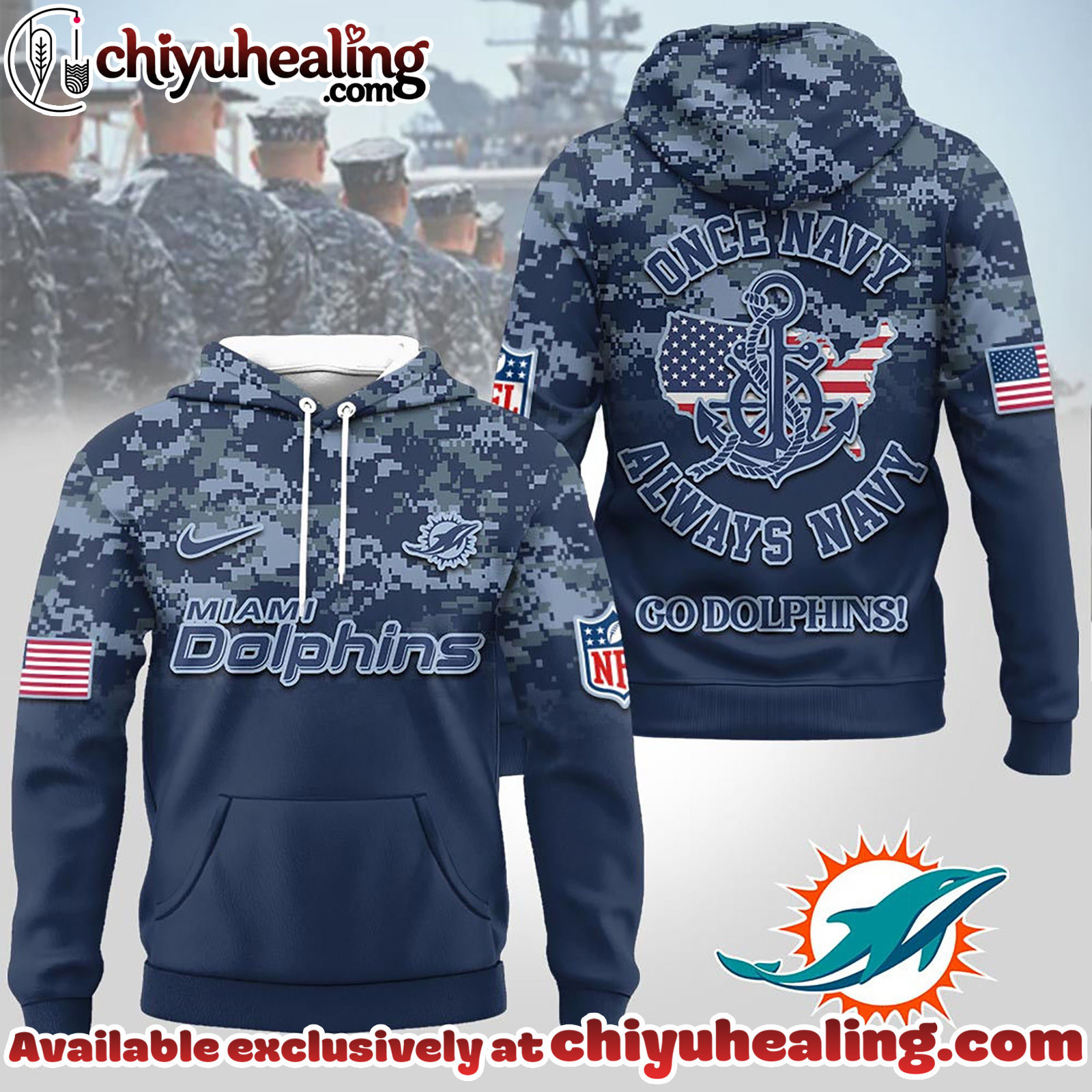 Miami Dolphins Premium NFL US Navy 3D Hoodie, Sweatshirt, T-Shirt, All Team NFL
