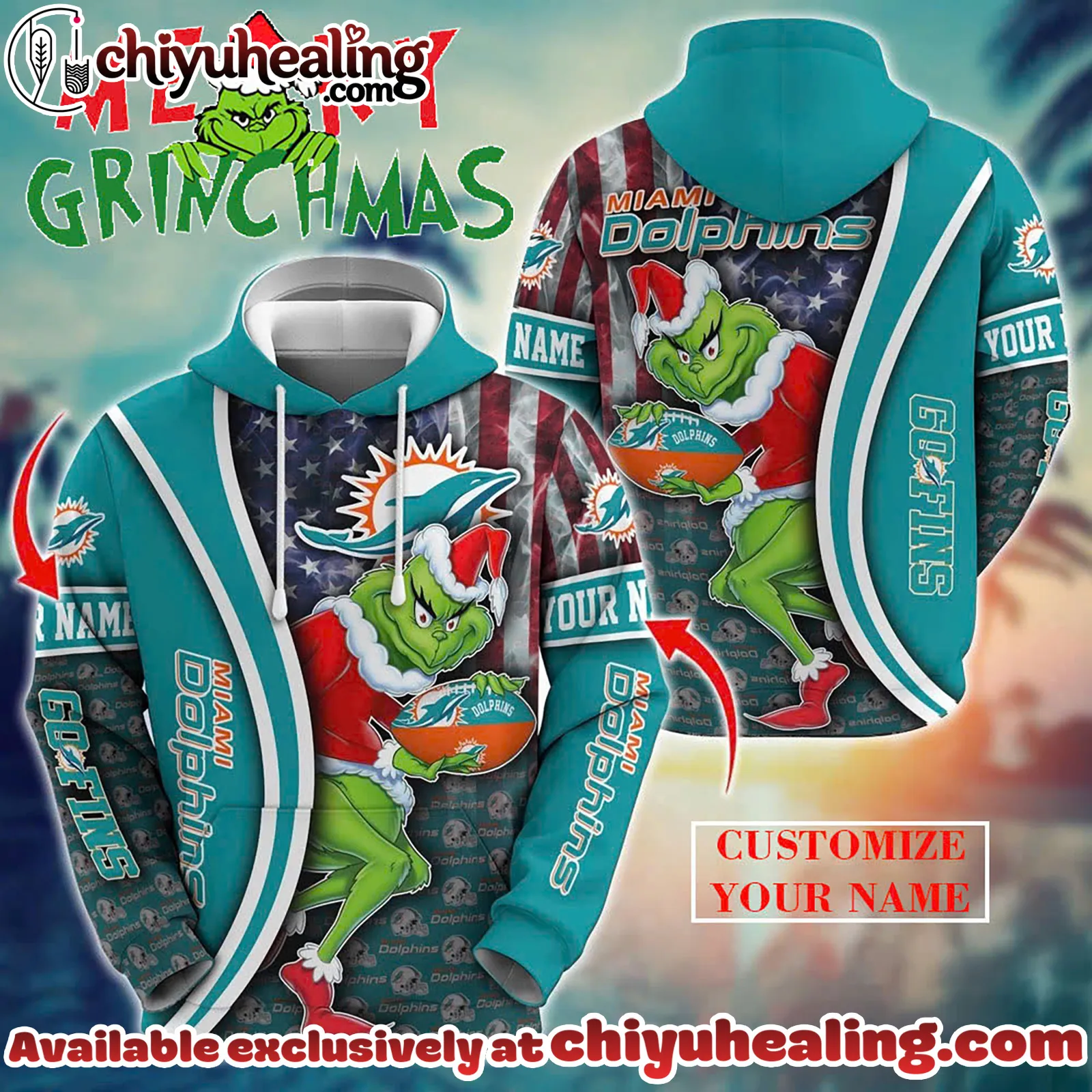 Miami Dolphins x The Grinch Christmas Football Hoodie Limited Edition-3D Unisex Hoodie