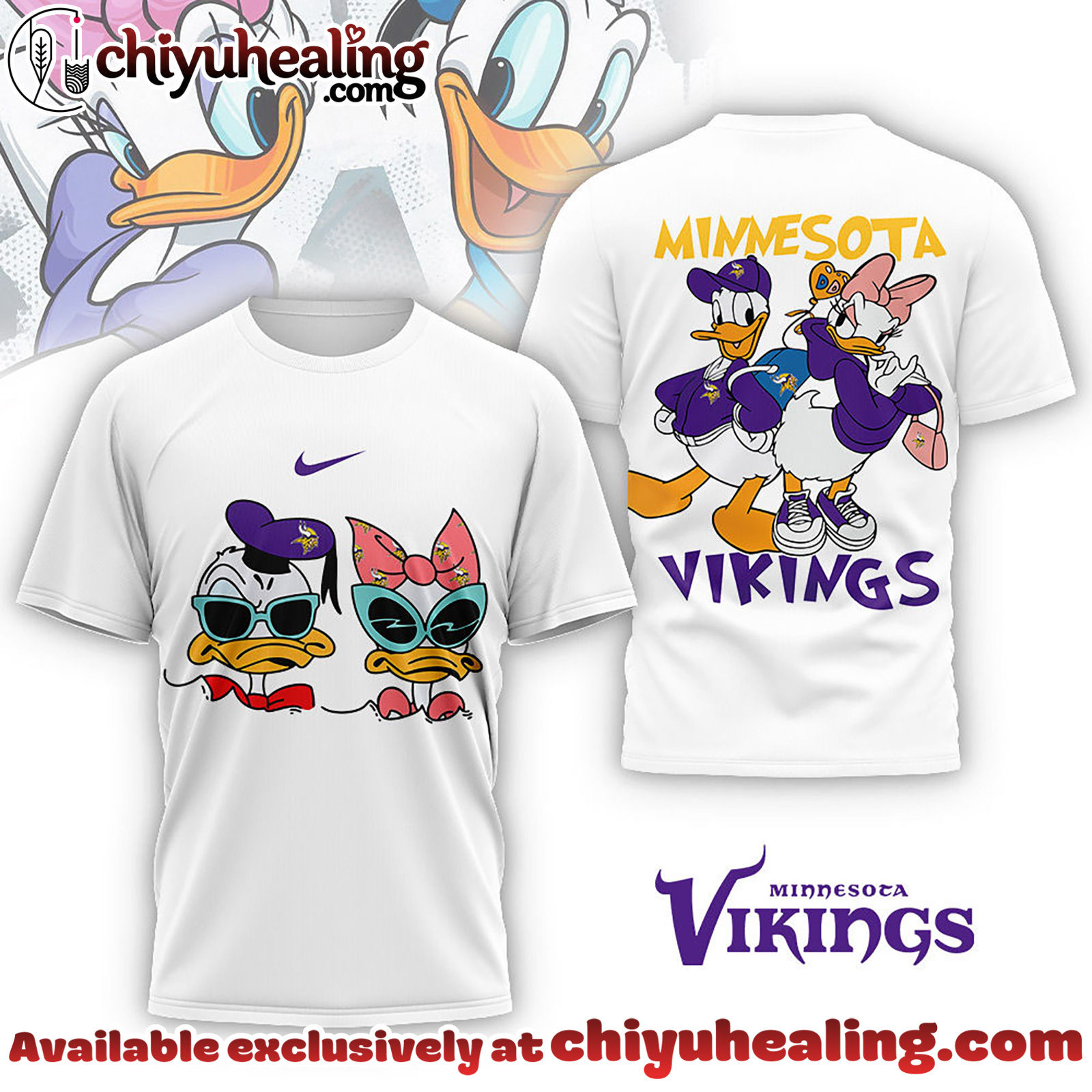 Minnesota Vikings Premium NFL Donald And Daisy 3D Tshirt, Sweatshirt, Hoodie