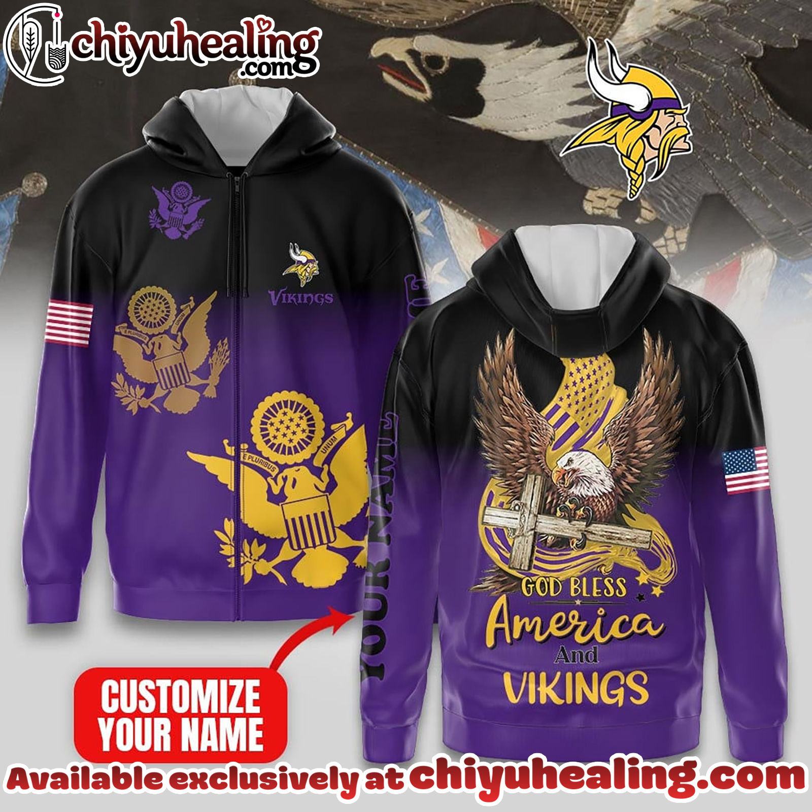 Minnesota Vikings Premium NFL God Bless America Zip Hoodie, T-shirt, Sweatshirt - Ver 2