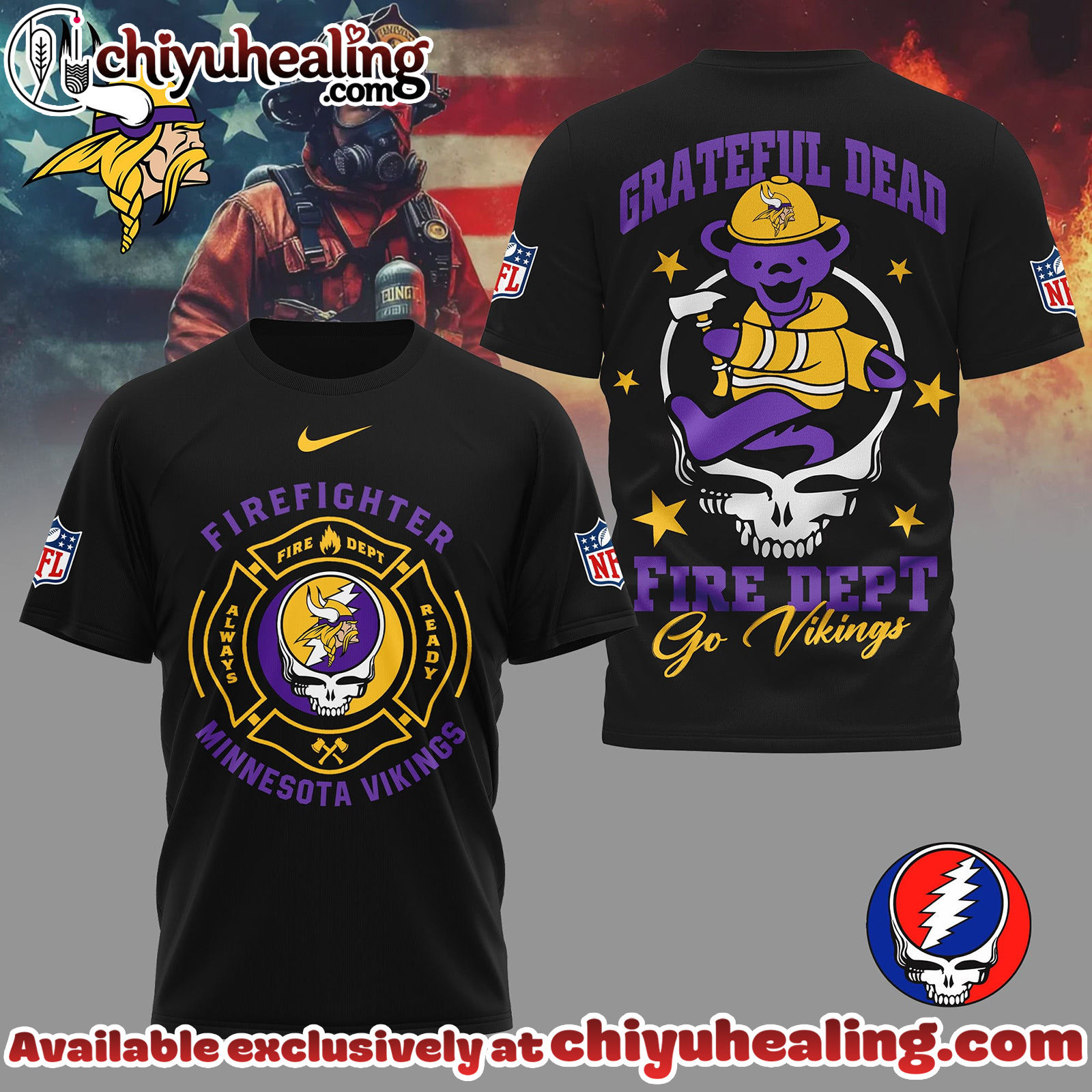Minnesota Vikings Premium NFL Grateful Dead Firefighter 3D Shirt, Hoodie, Sweatshirt Minnesota Vikings Premium NFL Grateful Dead Firefighter 3D Shirt, Hoodie, Sweatshirt