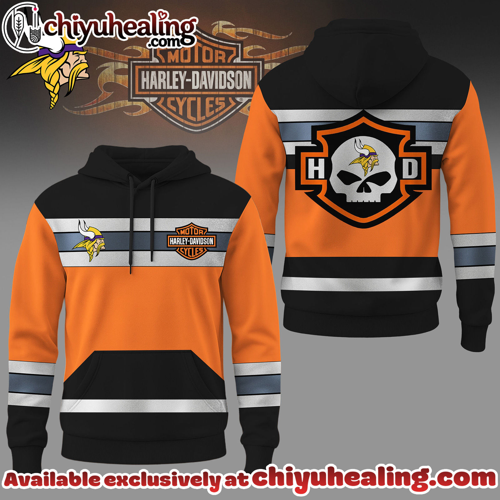 Minnesota Vikings Premium NFL Harley-Davidson High Visibility 3D Hoodie, Sweatshirt, Tshirt