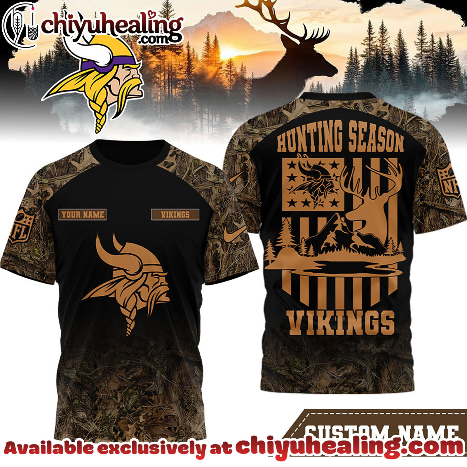 Minnesota Vikings Premium NFL Hunting Season 3D Shirt