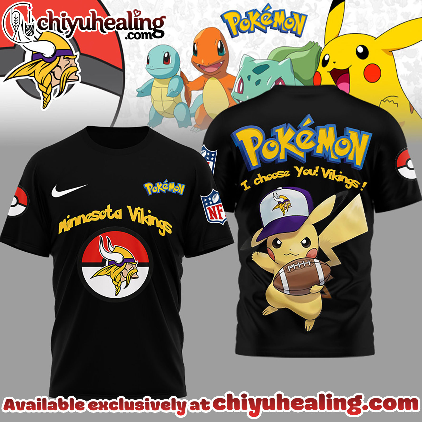 Minnesota Vikings Premium NFL I Choose You Pikachu 3D Shirt, Hoodie, Sweatshirt, All Team NFL