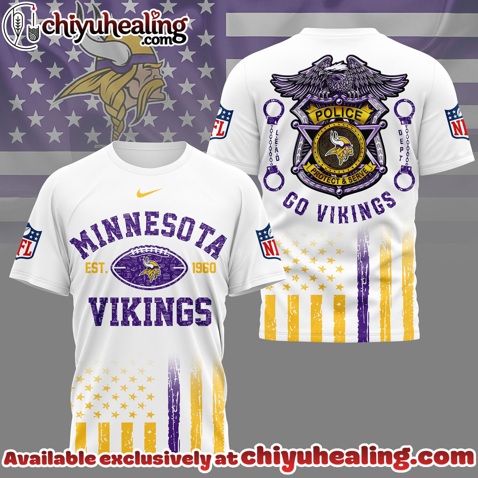 Minnesota Vikings Premium NFL Law Enforcement Tribute 3D Shirt