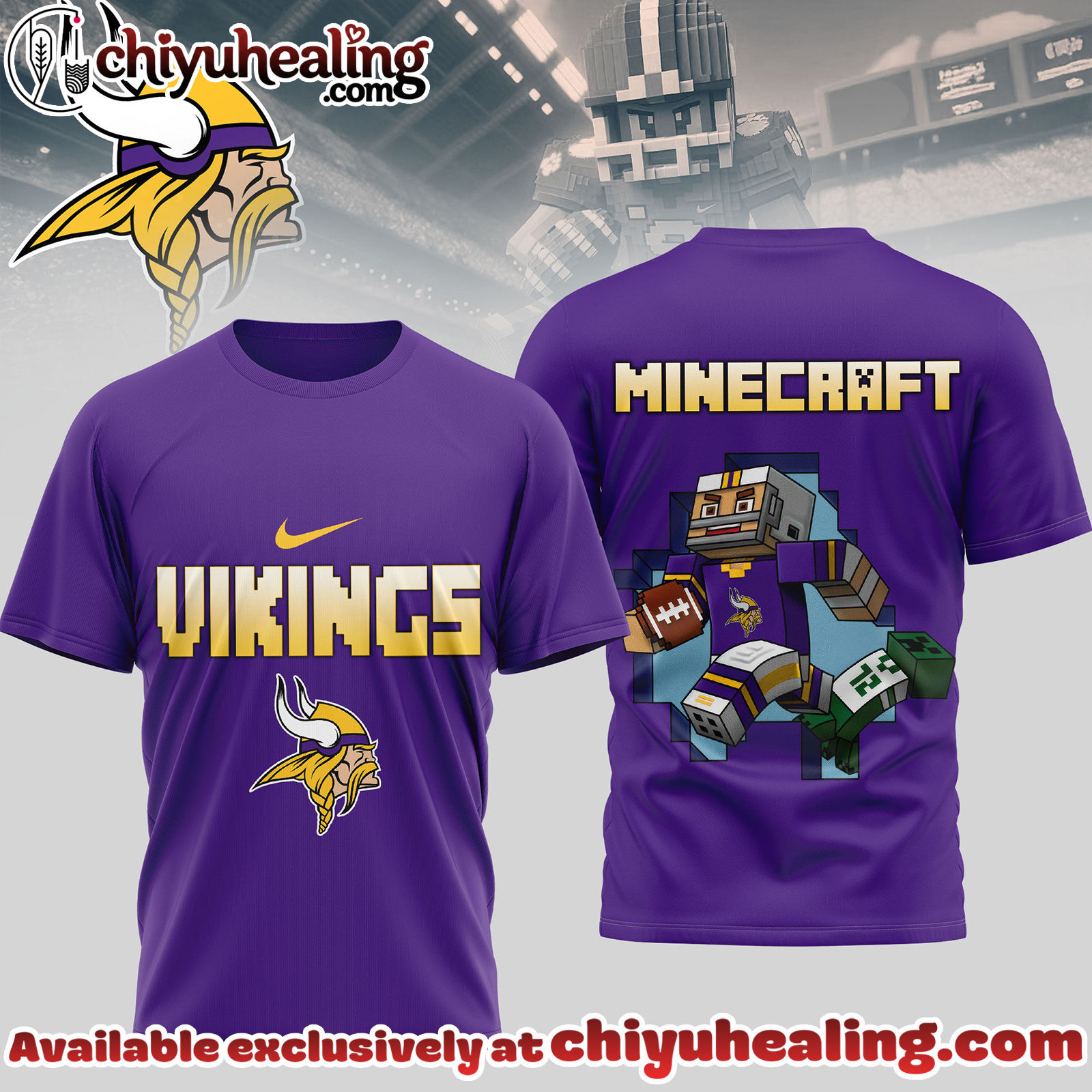 Minnesota Vikings Premium NFL Minecraft 3D Shirt