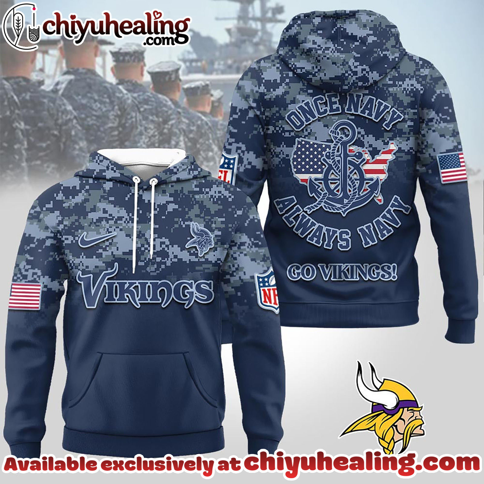 Minnesota Vikings Premium NFL US Navy 3D Hoodie, Sweatshirt, T-Shirt, All Team NFL
