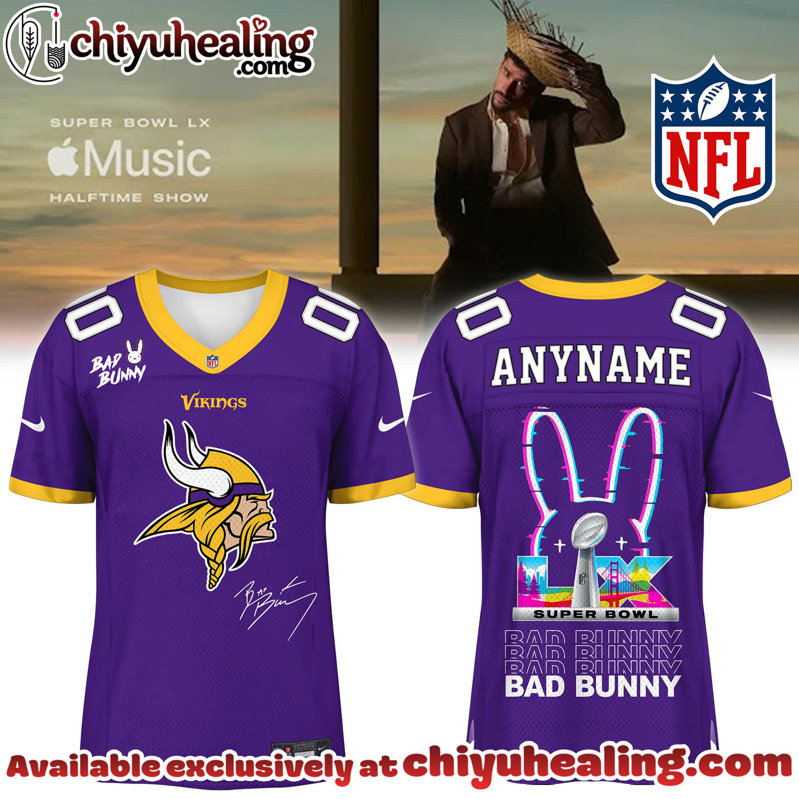 Minnesota Vikings x Bad Bunny Super Bowl Football Jersey Limited Edition