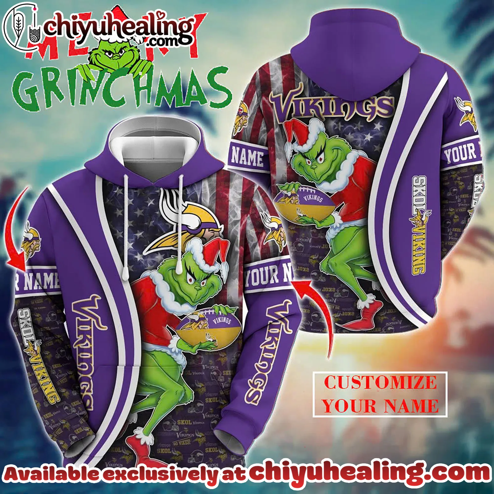 Minnesota Vikings x The Grinch Christmas Football Hoodie Limited Edition-3D Unisex Hoodie