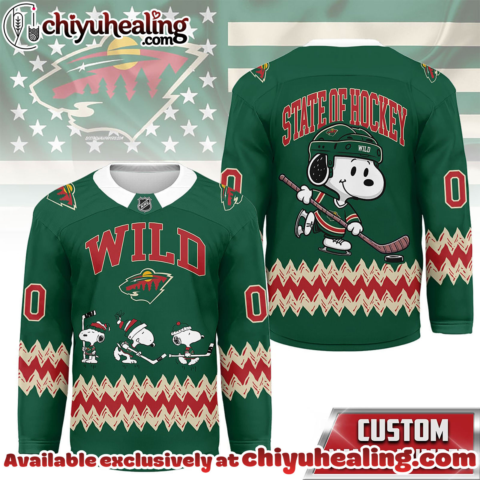 Minnesota Wild Premium NHL Snoopy Personalized Hockey Jersey