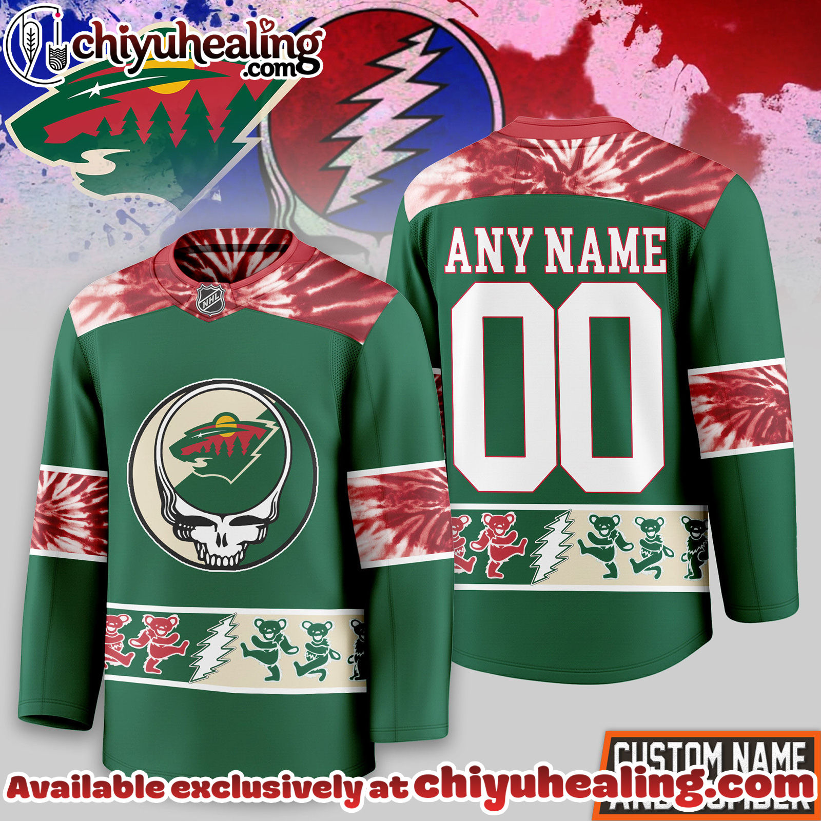 Minnesota Wild Premium NHL Tie-Dye Skull Hockey Jersey