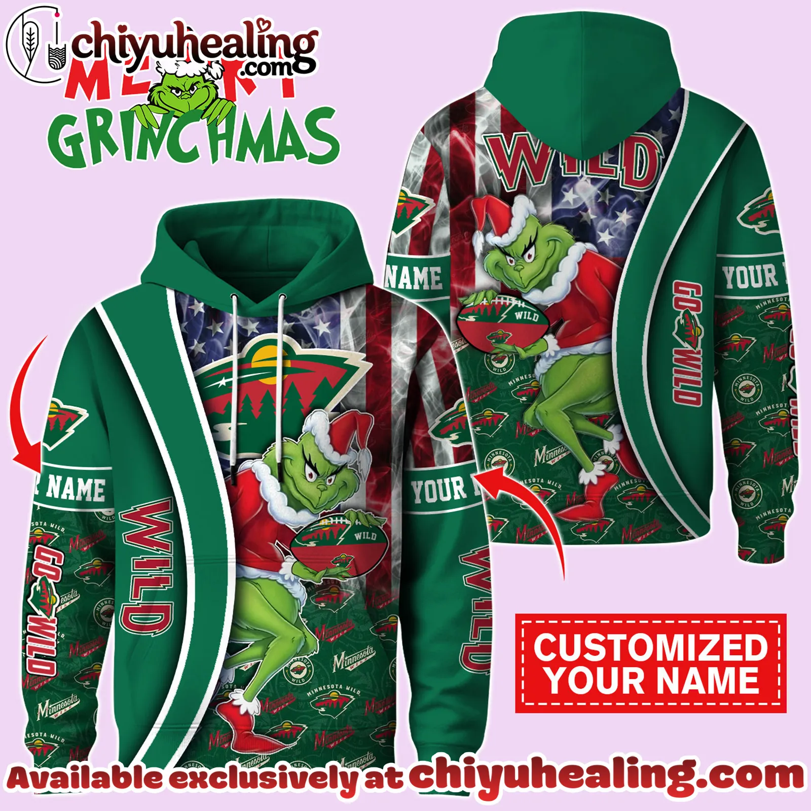 Minnesota Wild x The Grinch Christmas Hockey Hoodie Limited Edition-3D Unisex Hoodie