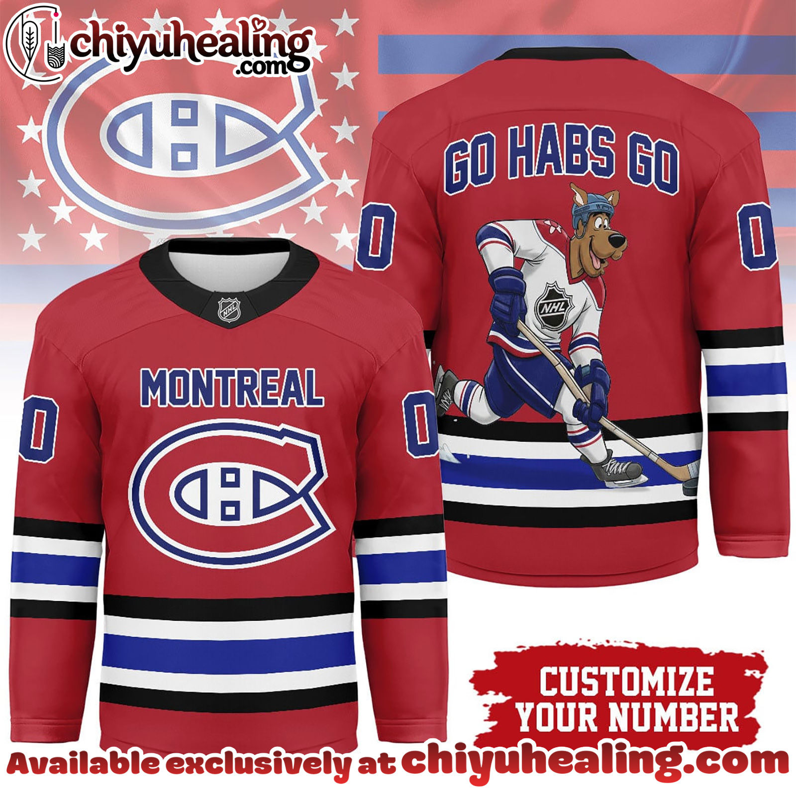 Montreal Canadiens Premium NHL Scooby Doo Personalized Hockey Jersey