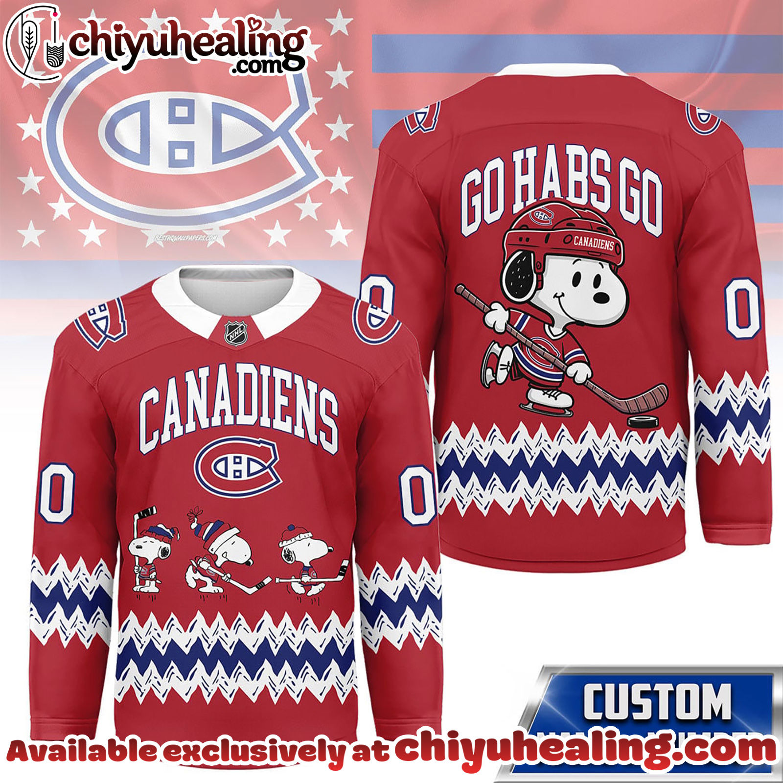 Montreal Canadiens Premium NHL Snoopy Personalized Hockey Jersey