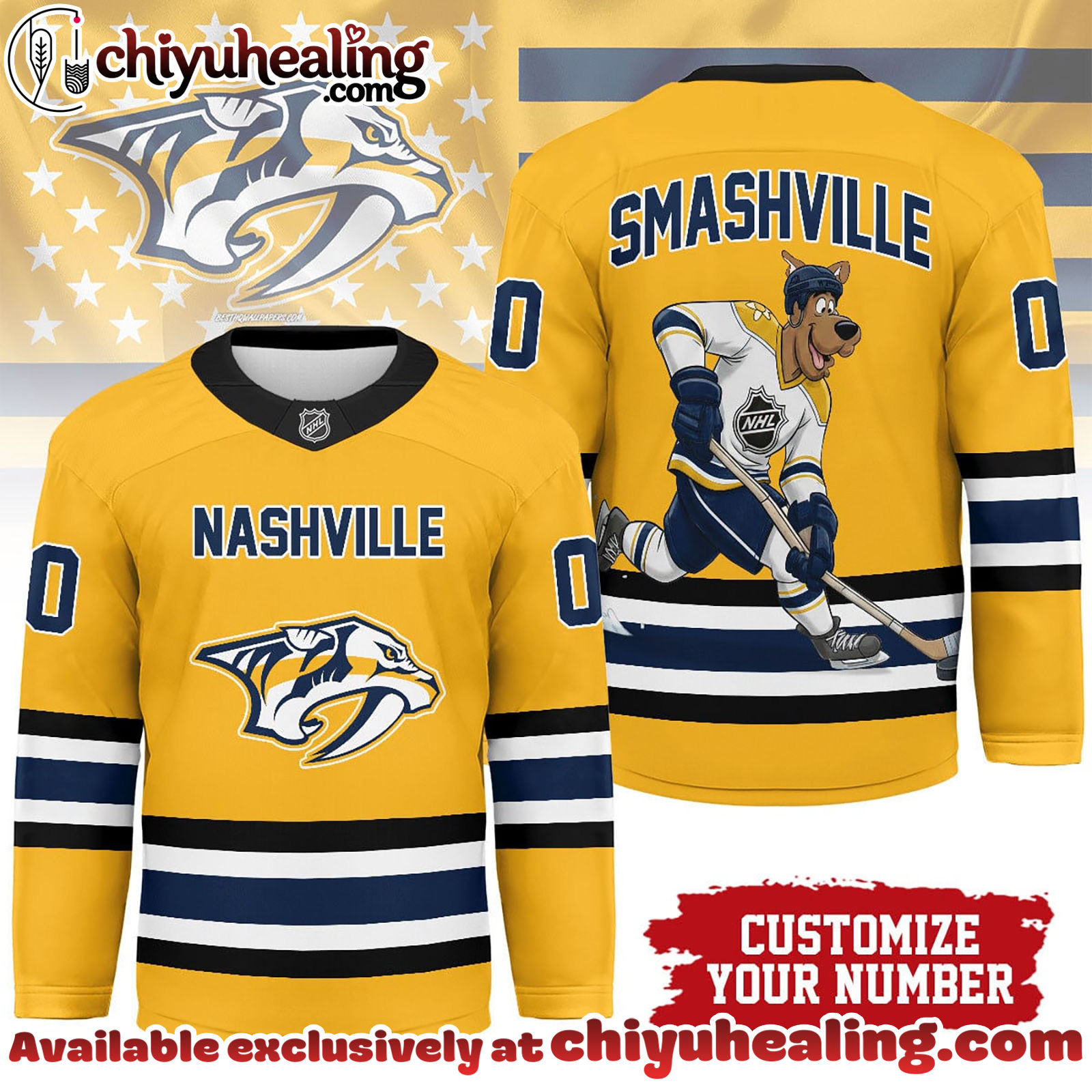 Nashville Predators Premium NHL Scooby Doo Personalized Hockey Jersey