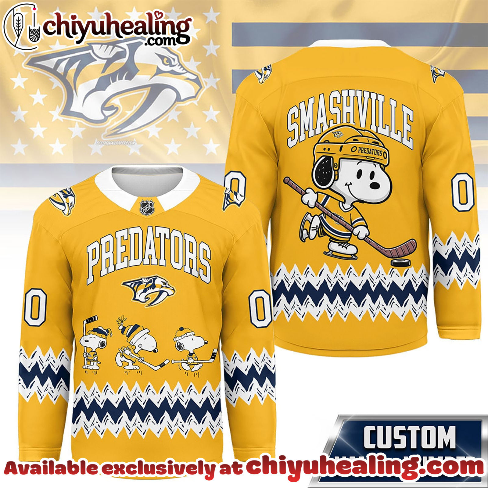 Nashville Predators Premium NHL Snoopy Personalized Hockey Jersey