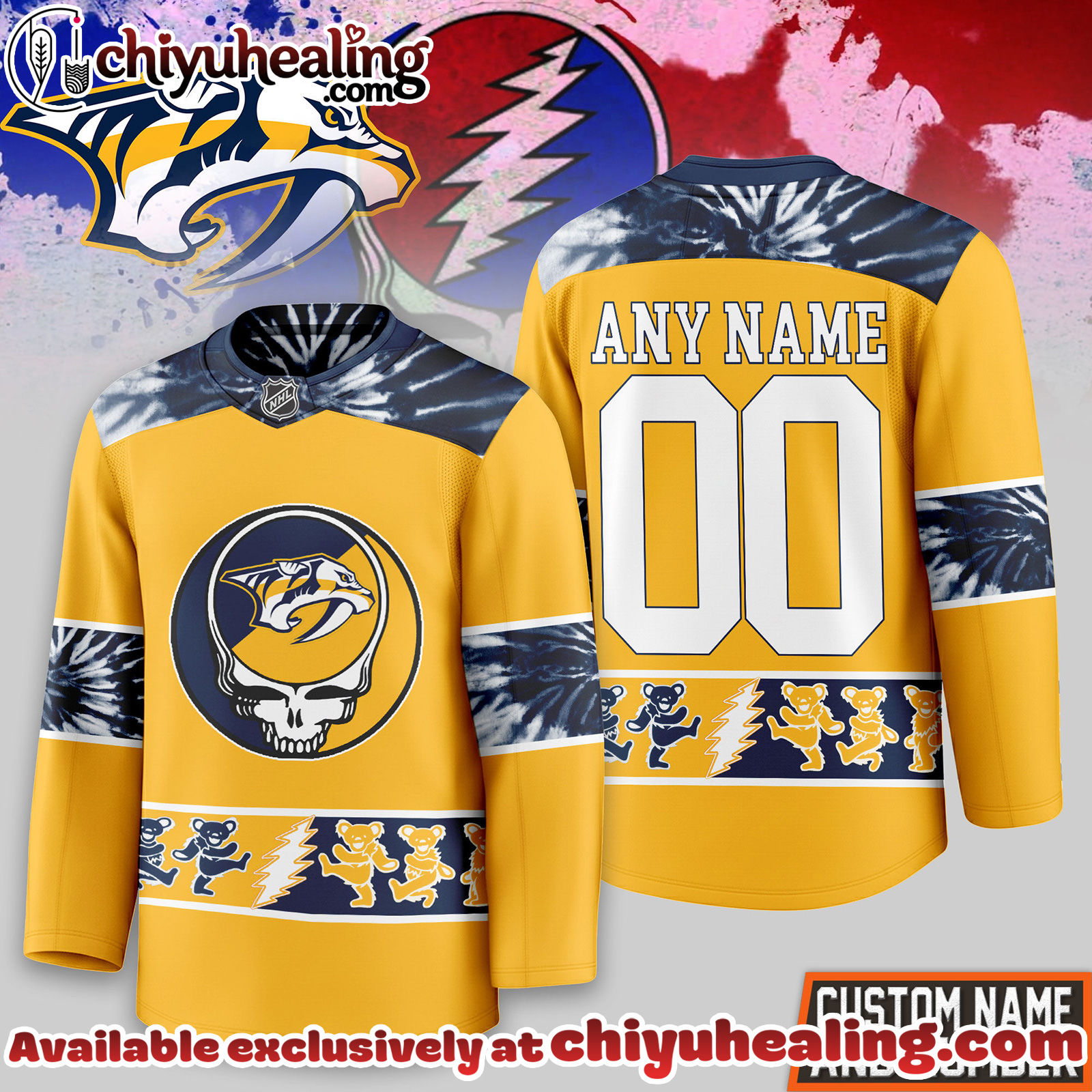 Nashville Predators Premium NHL Tie-Dye Skull Hockey Jersey