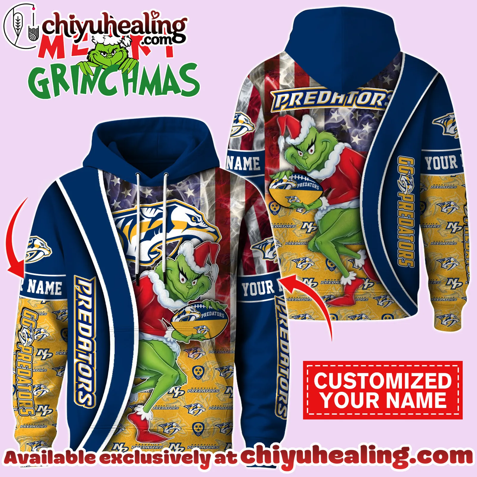Nashville Predators x The Grinch Christmas Hockey Hoodie Limited Edition-3D Unisex Hoodie