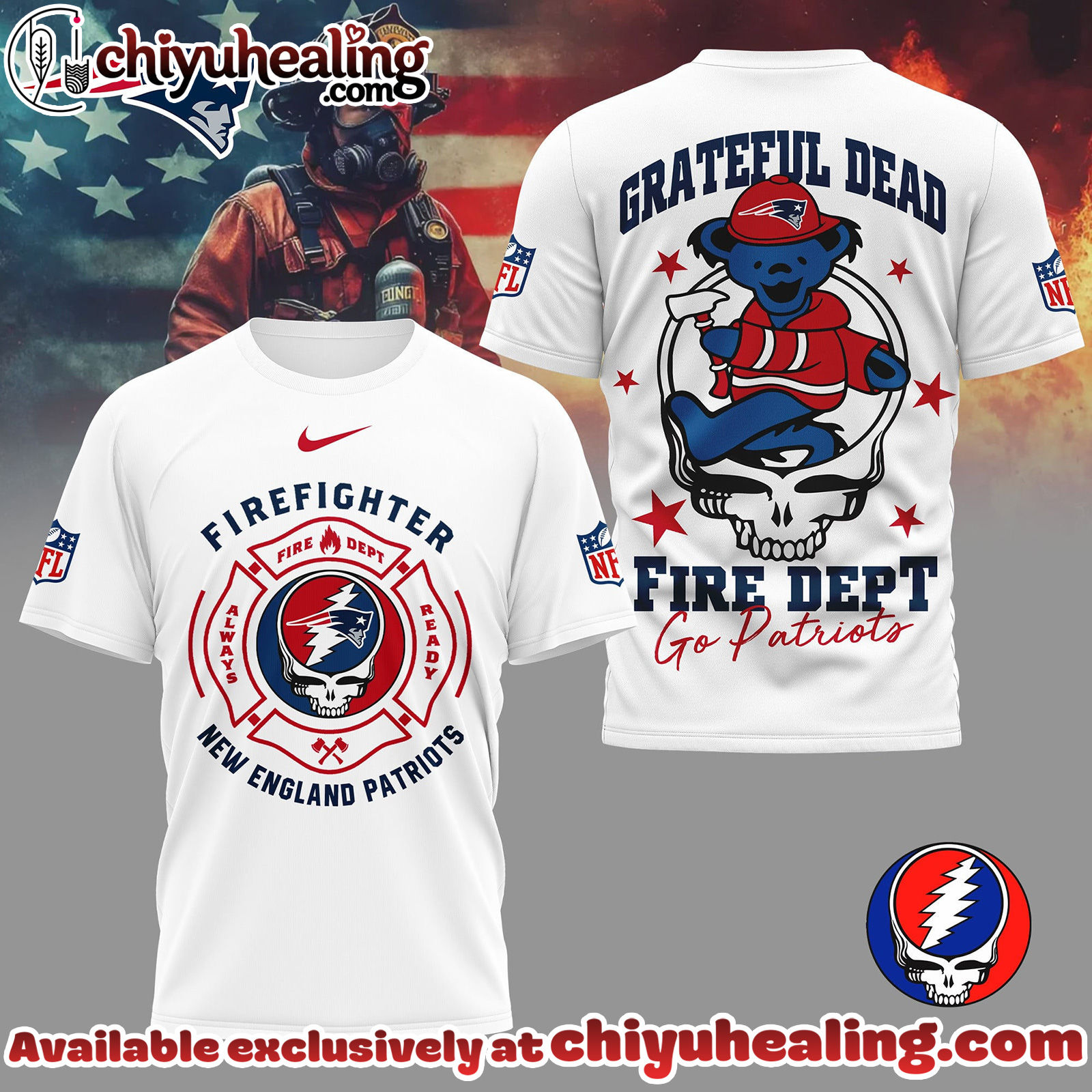 New England Patriots Premium NFL Grateful Dead Firefighter 3D Shirt, Hoodie, Sweatshirt
