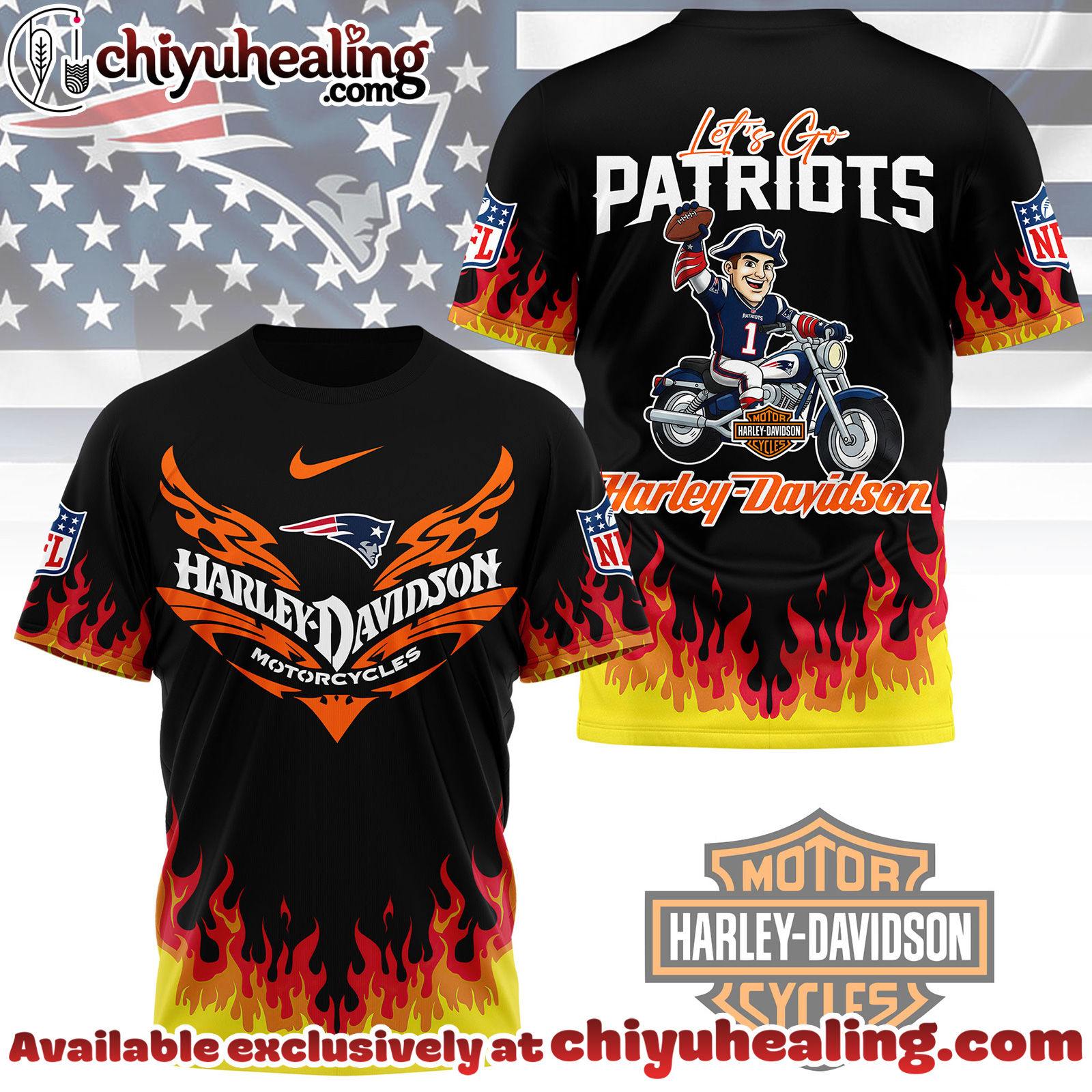 New England Patriots Premium NFL Harley Davidson Firewave 3D Shirt, Hoodie, Sweatshirt, All Team NFL