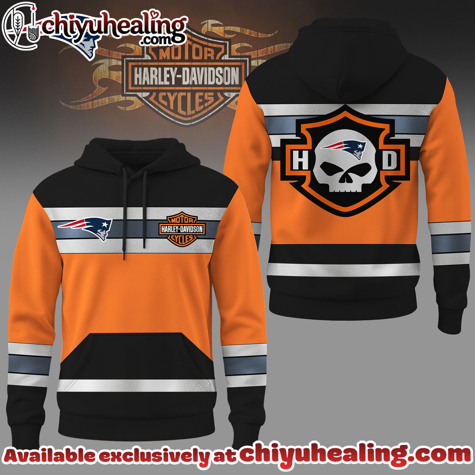 New England Patriots Premium NFL Harley-Davidson High Visibility 3D Hoodie, Sweatshirt, Tshirt