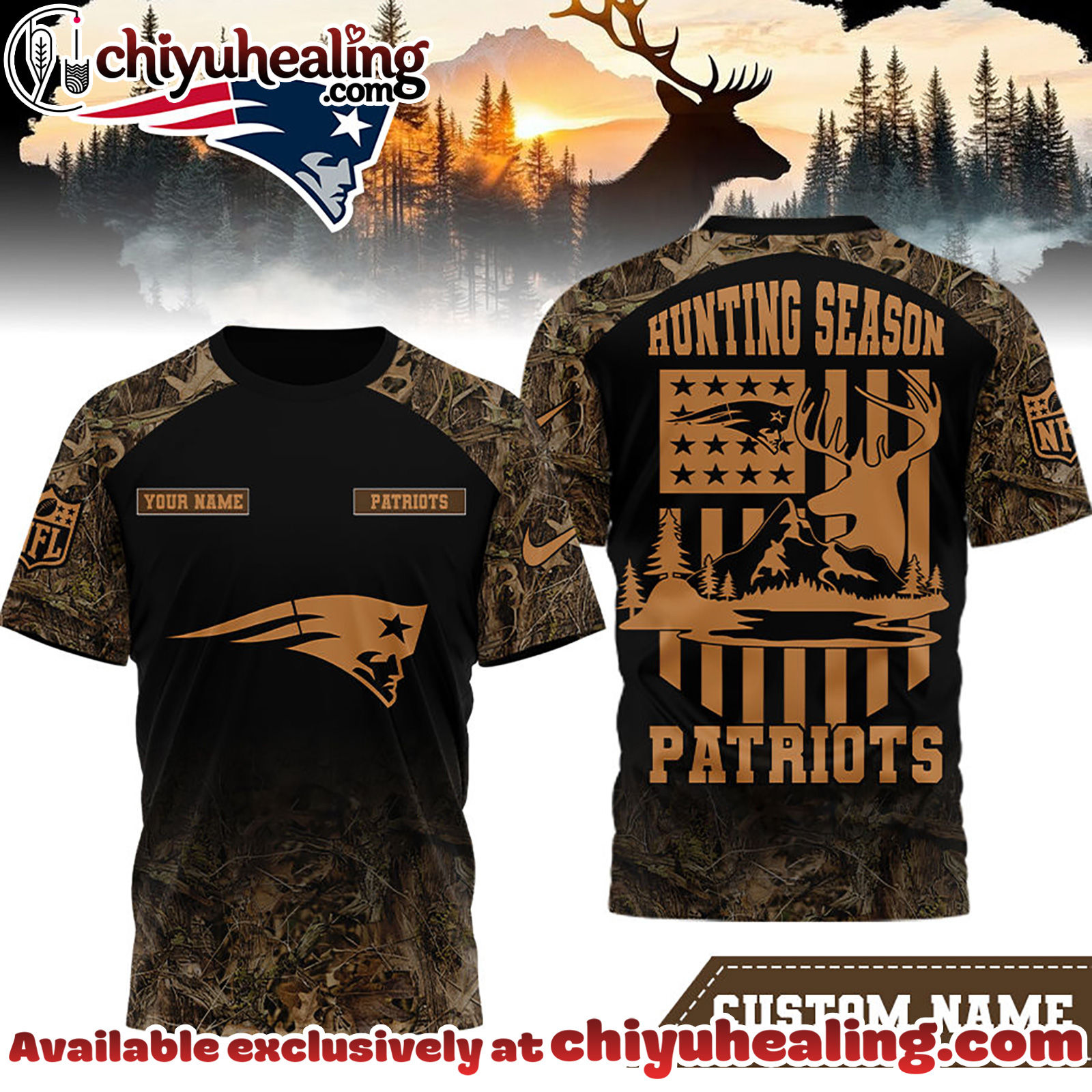 New England Patriots Premium NFL Hunting Season 3D Shirt