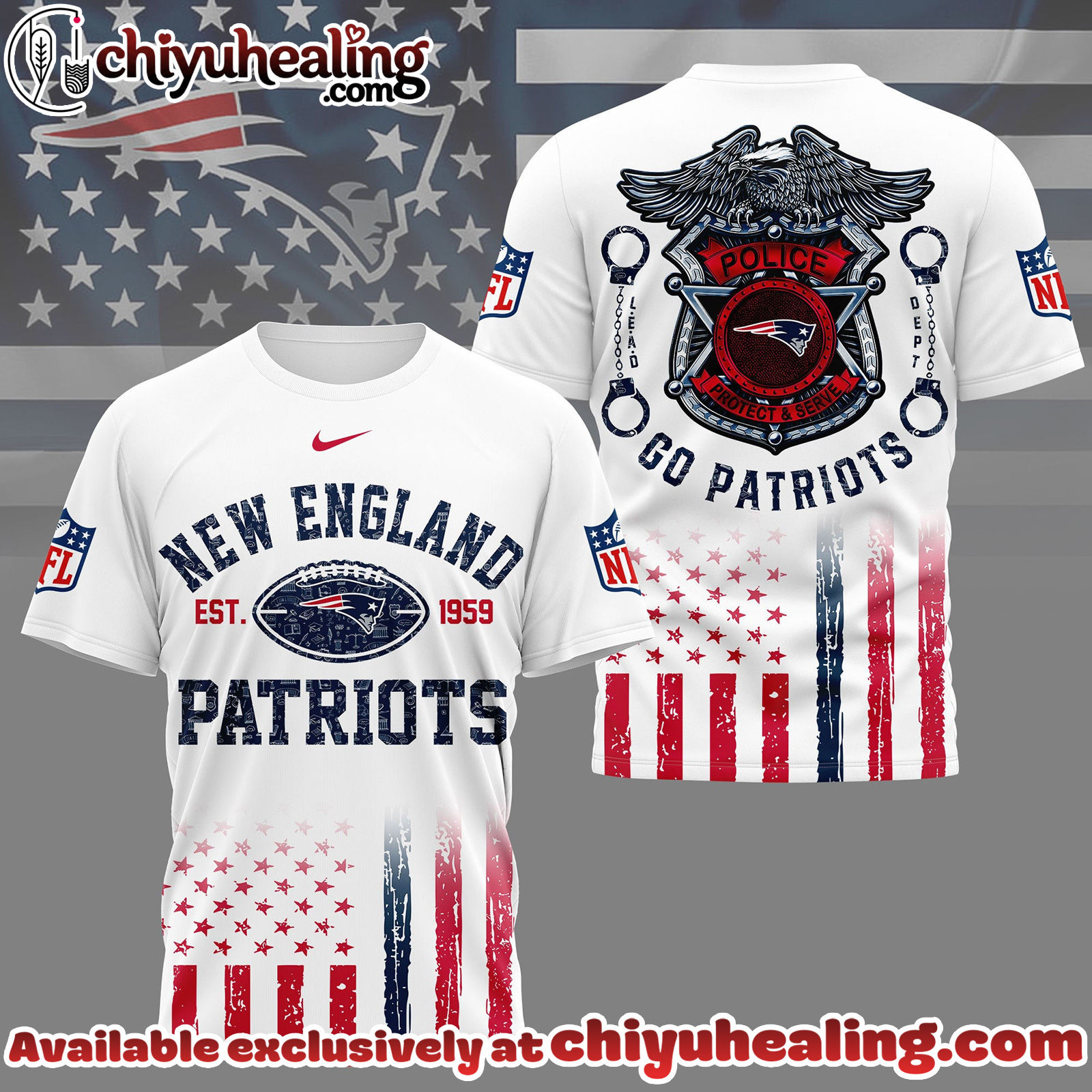 New England Patriots Premium NFL Law Enforcement Tribute 3D Shirt