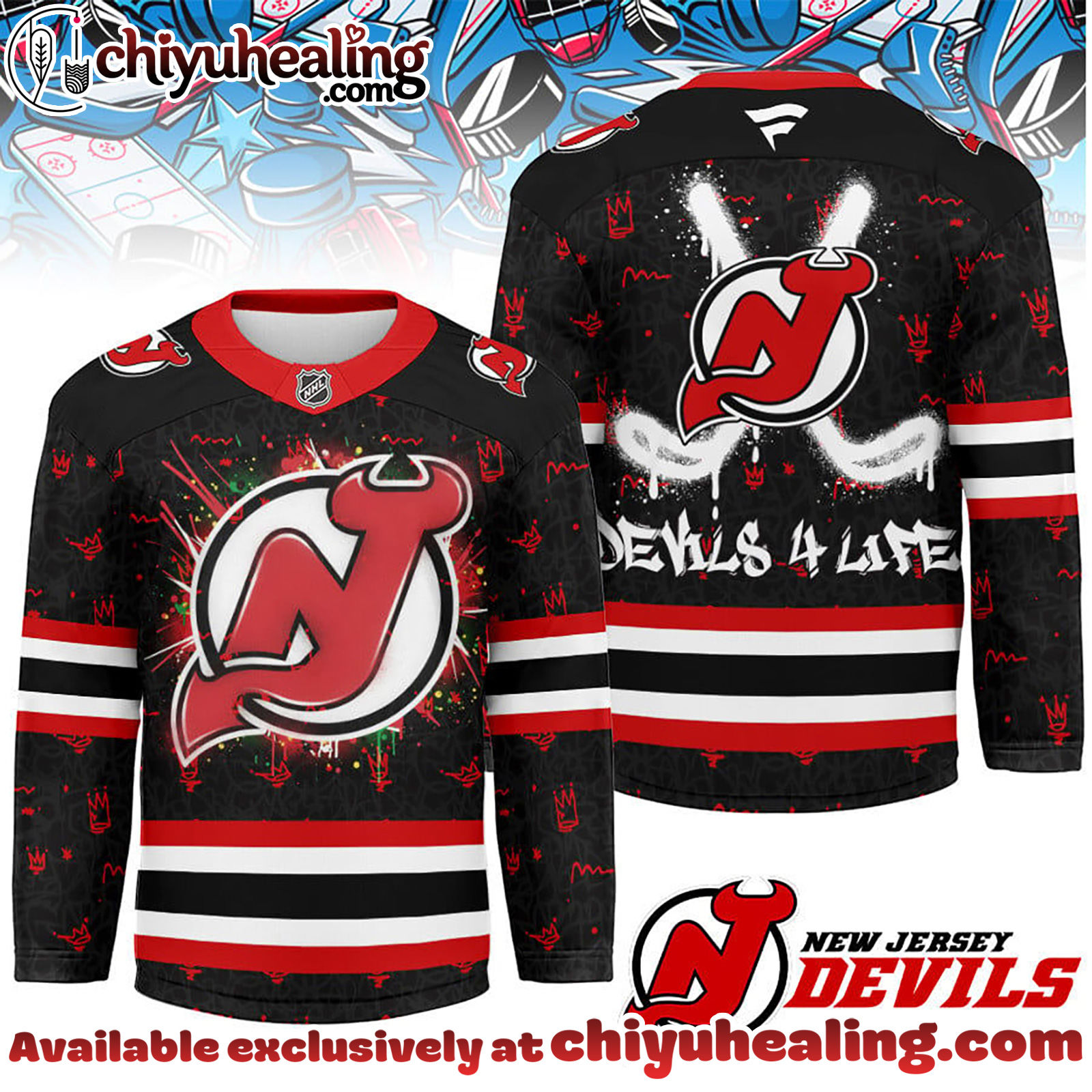 New Jersey Devils Premium NHL Graffiti My Team 4 Life Hockey Jersey