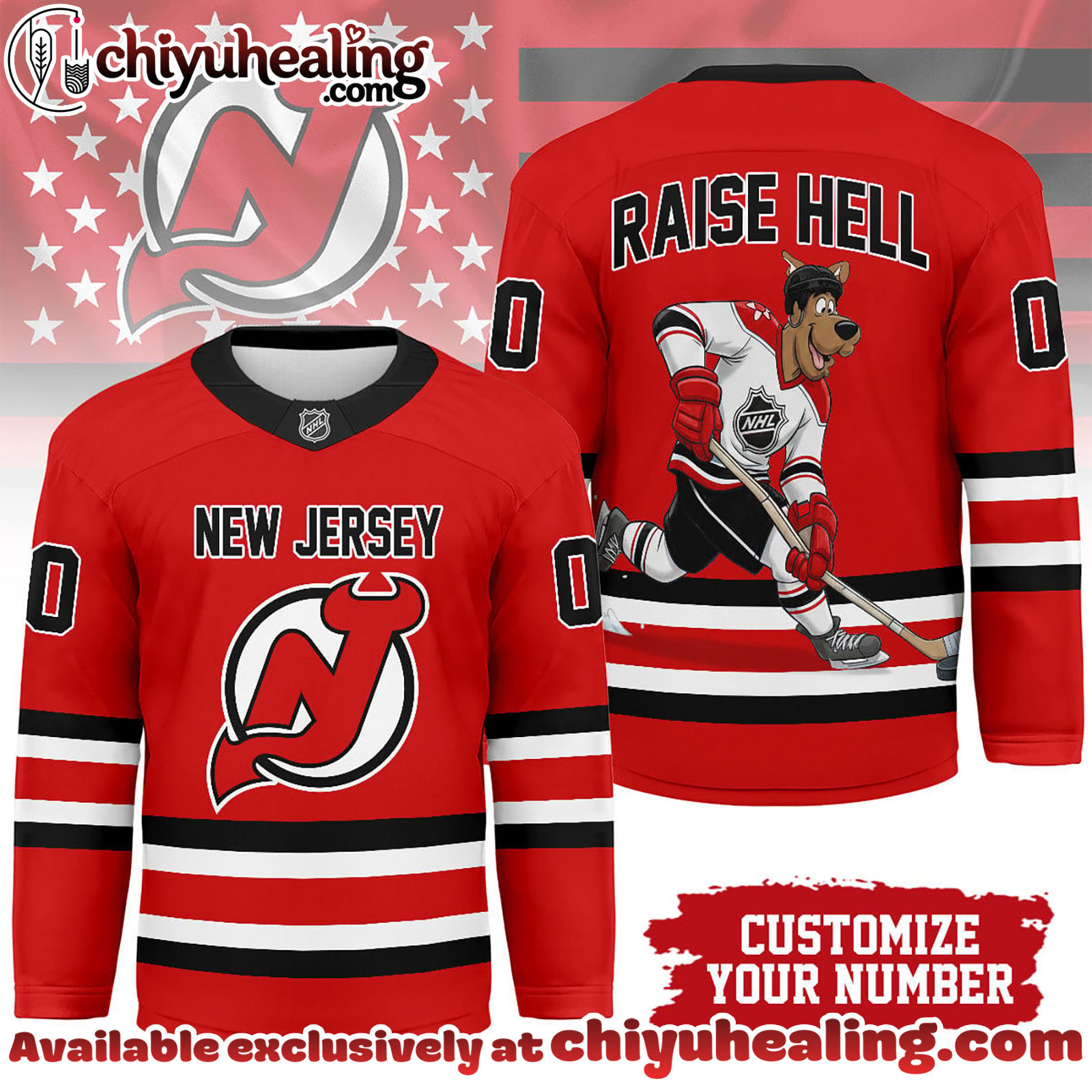New Jersey Devils Premium NHL Scooby Doo Personalized Hockey Jersey
