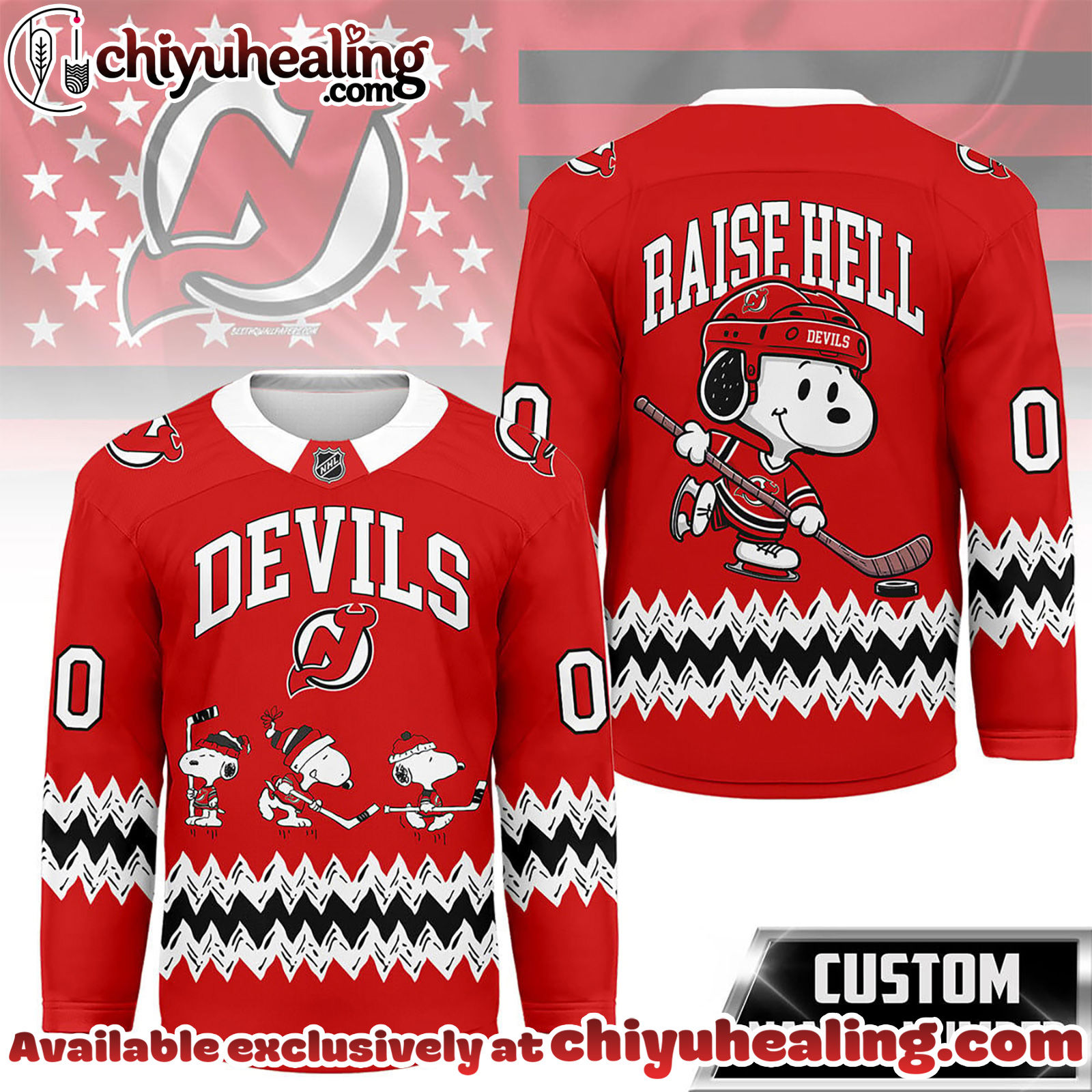 New Jersey Devils Premium NHL Snoopy Personalized Hockey Jersey