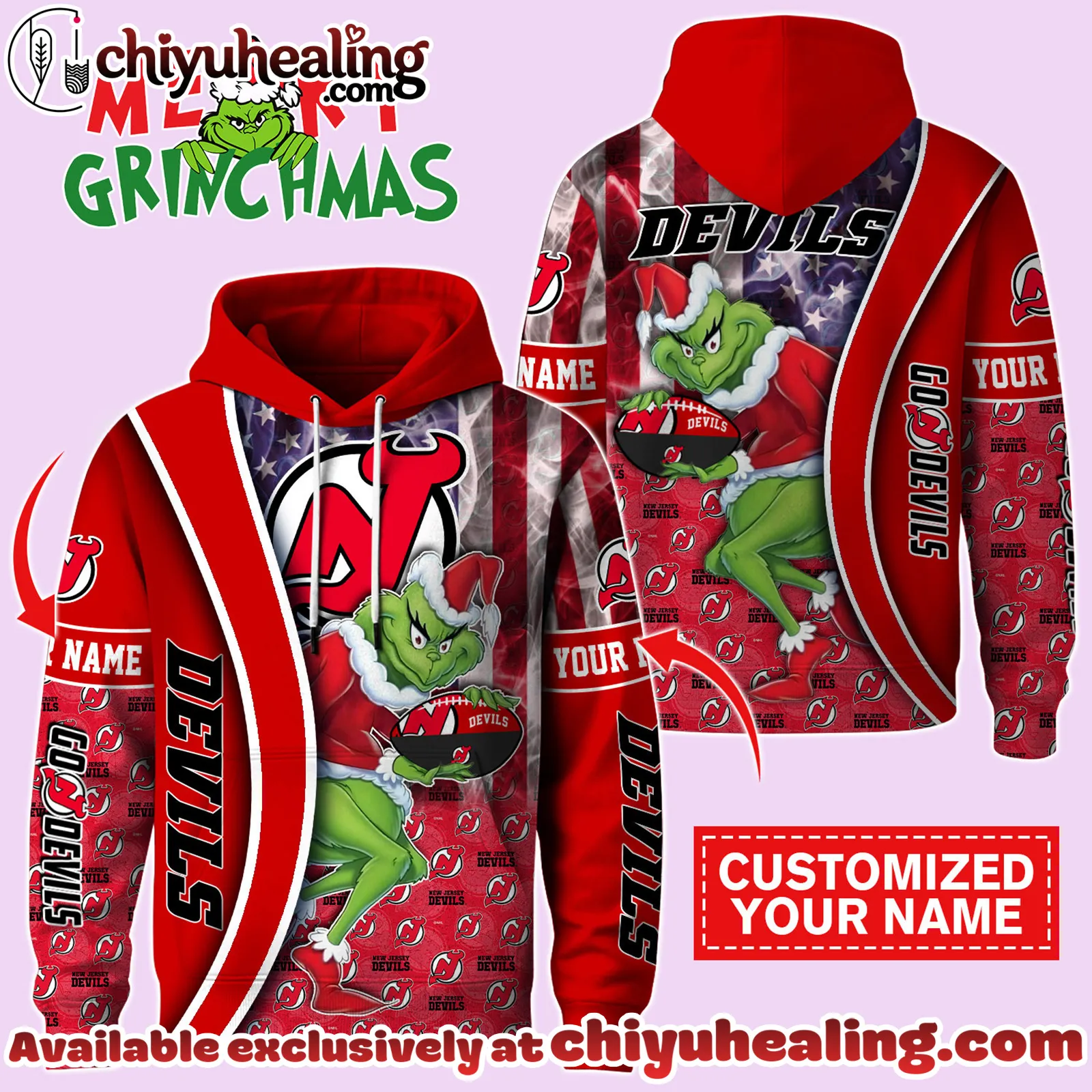 New Jersey Devils x The Grinch Christmas Hockey Hoodie Limited Edition-3D Unisex Hoodie