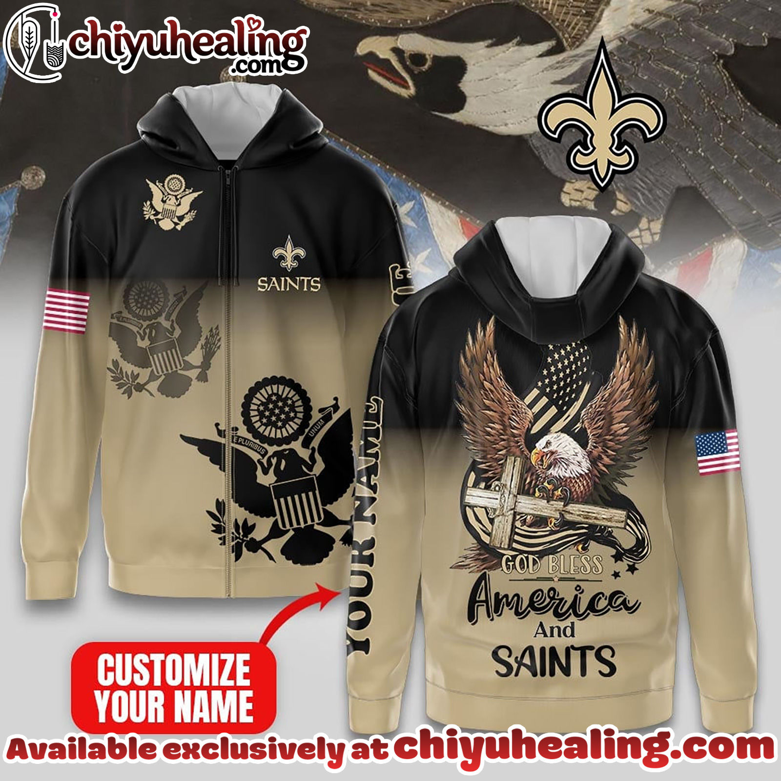 New Orleans Saints Premium NFL God Bless America Zip Hoodie, T-shirt, Sweatshirt - Ver 2