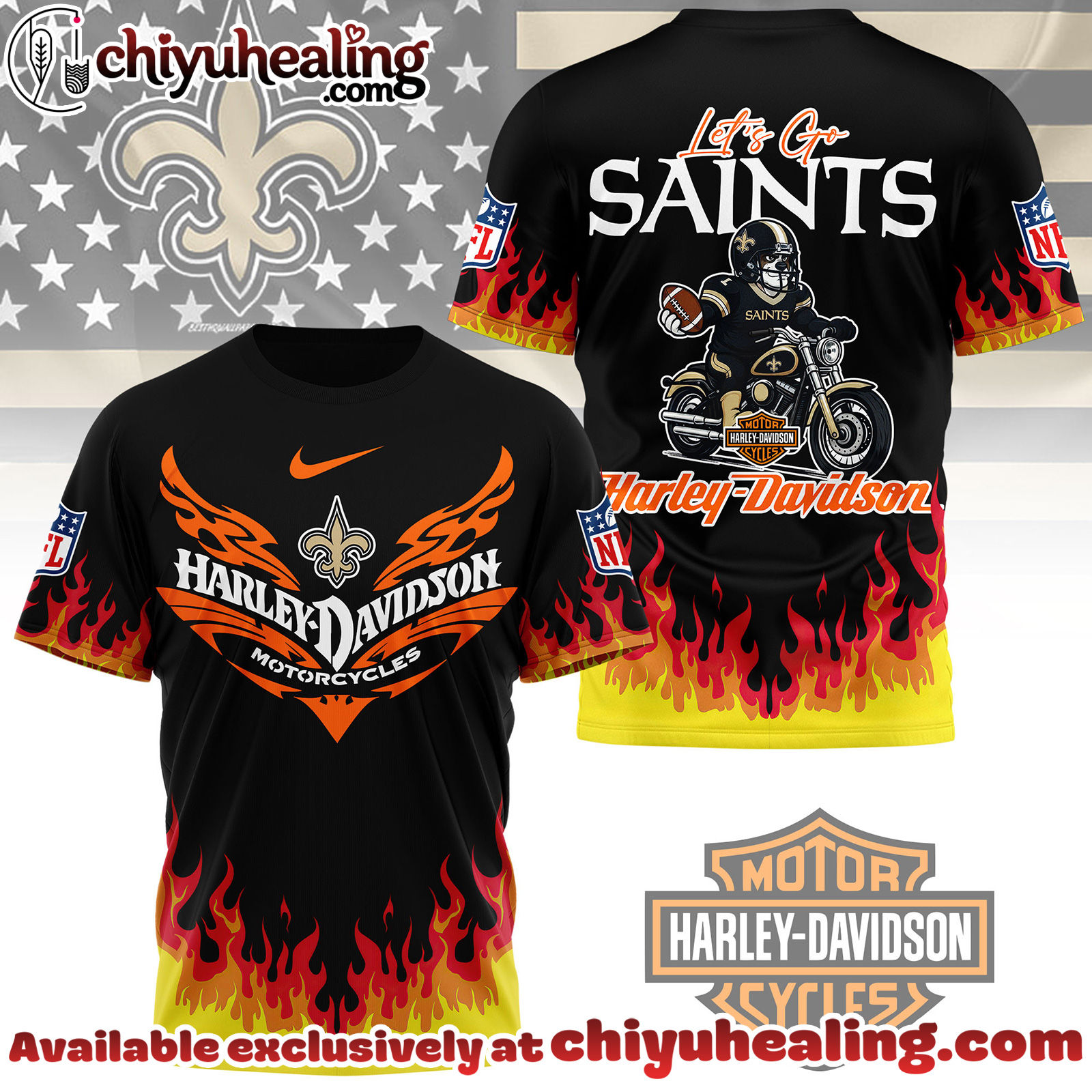 New Orleans Saints Premium NFL Harley Davidson Firewave 3D Shirt, Hoodie, Sweatshirt, All Team NFL