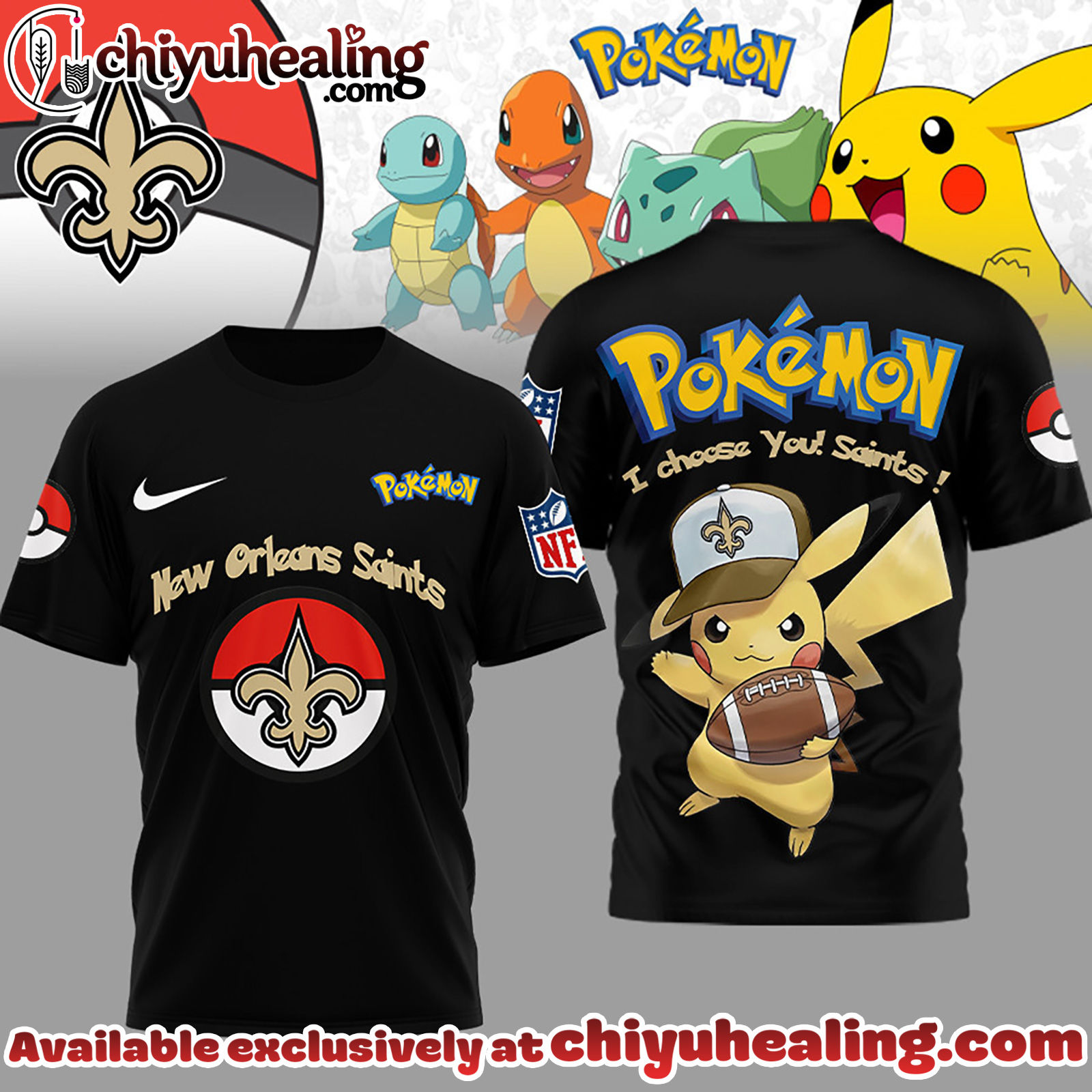 New Orleans Saints Premium NFL I Choose You Pikachu 3D Shirt, Hoodie, Sweatshirt, All Team NFL