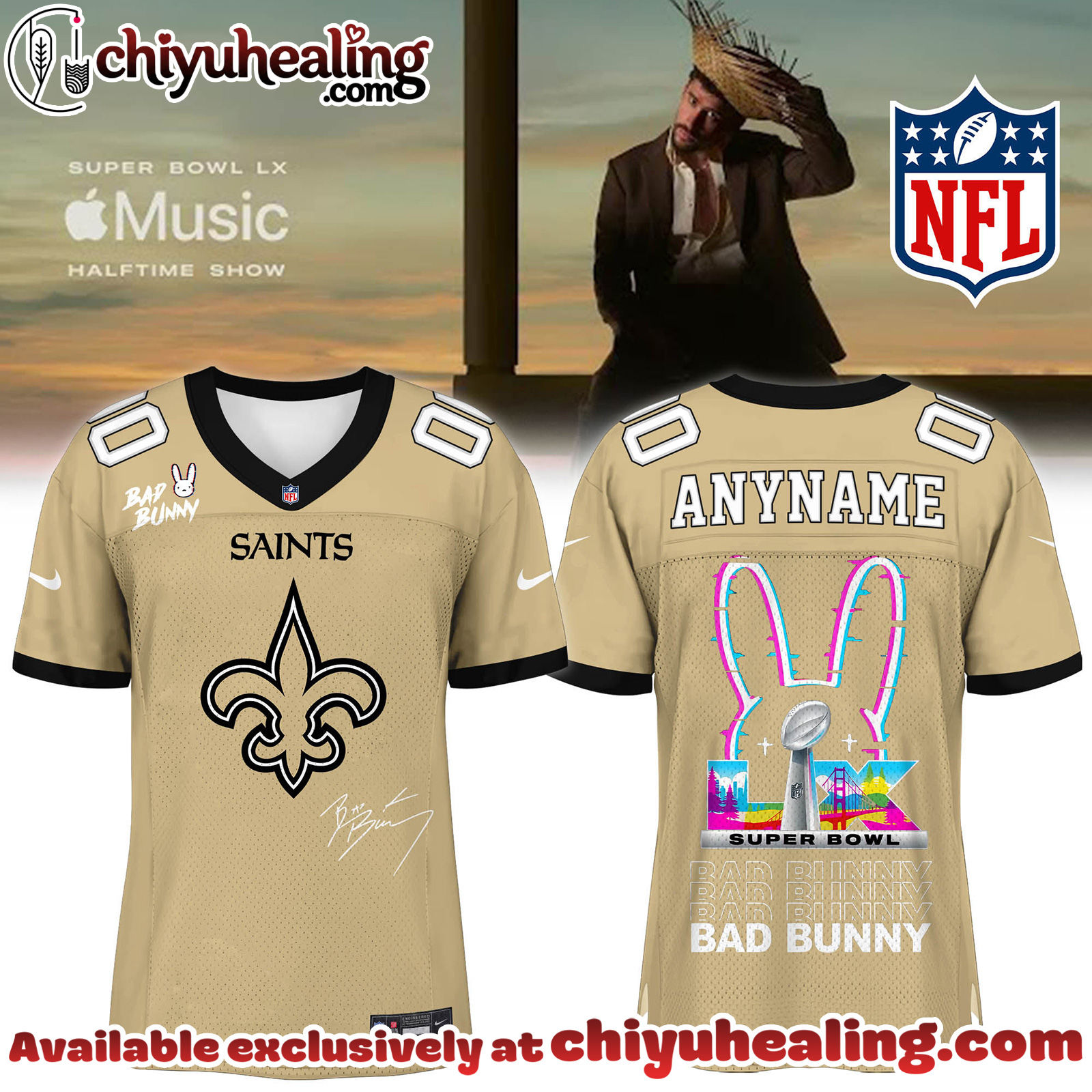 New Orleans Saints x Bad Bunny Super Bowl Football Jersey Limited Edition