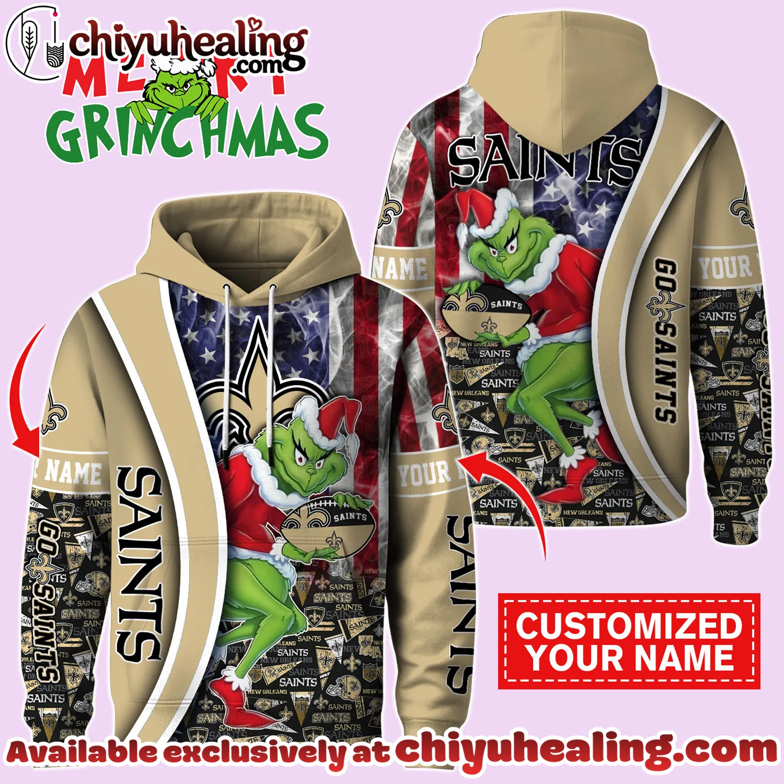 New Orleans Saints x The Grinch Christmas Football Hoodie Limited Edition-3D Unisex Hoodie