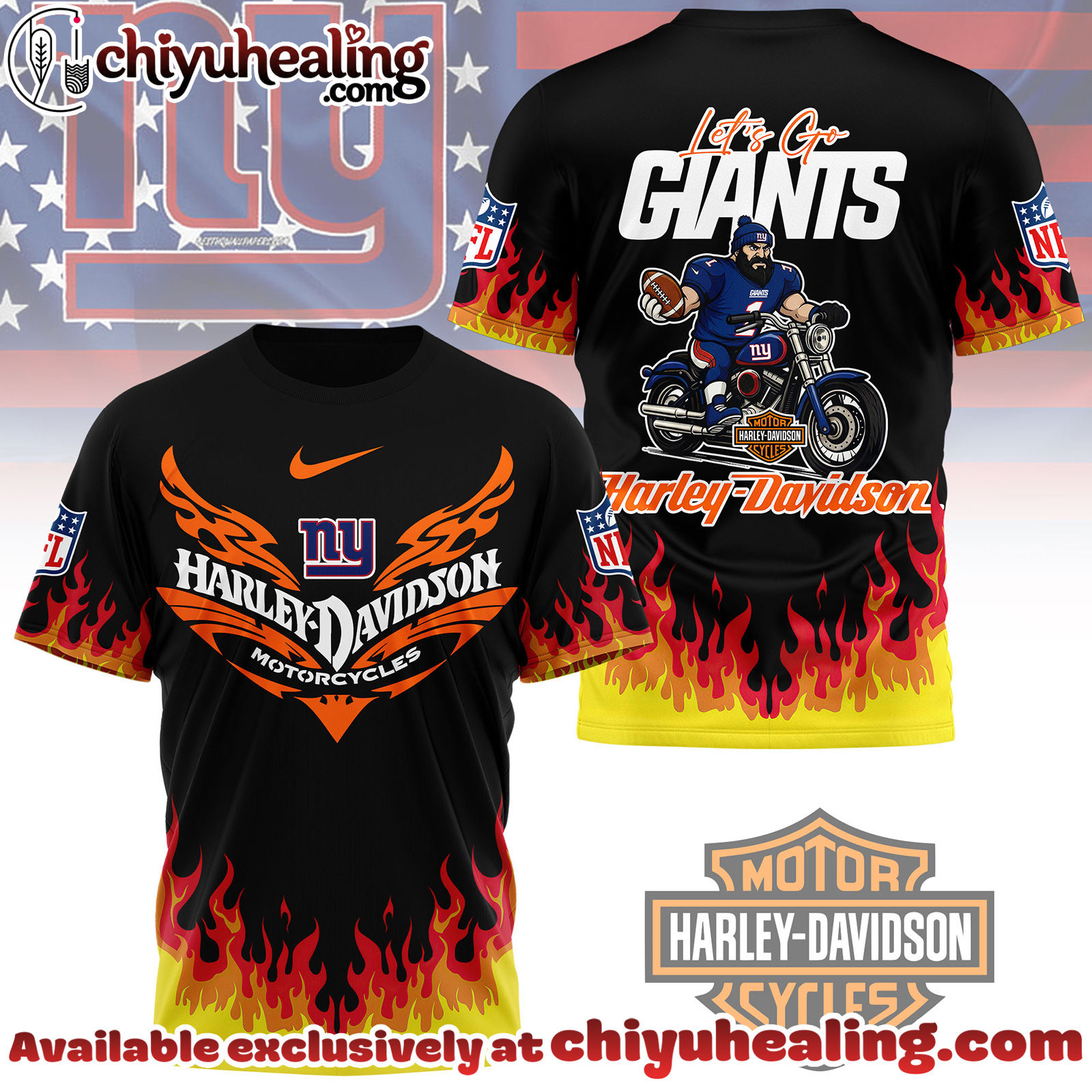 New York Giants Premium NFL Harley Davidson Firewave 3D Shirt, Hoodie, Sweatshirt, All Team NFL