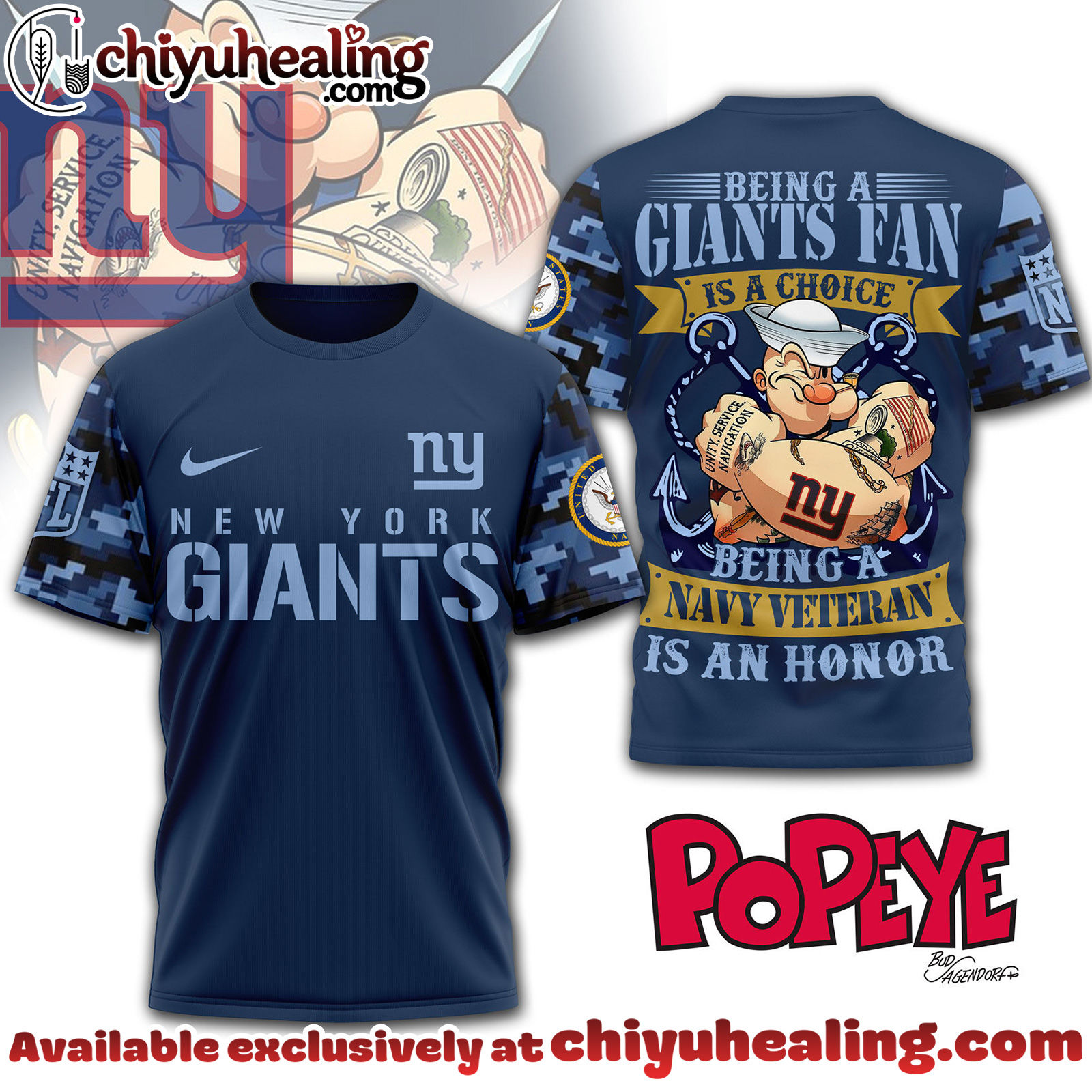New York Giants Premium NFL Navy Veteran Popeye 3D T-Shirt, Hoodie, Sweatshirt, All Team NFL