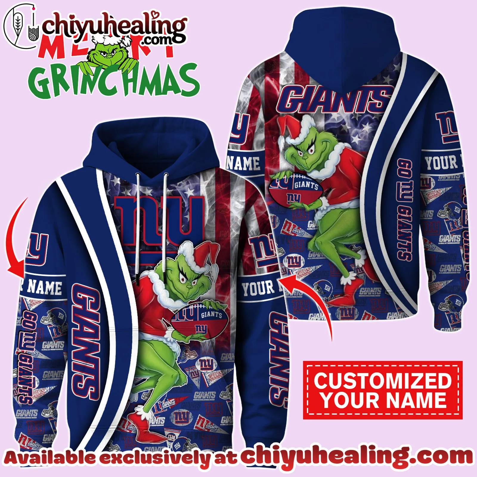 New York Giants x The Grinch Christmas Football Hoodie Limited Edition-3D Unisex Hoodie