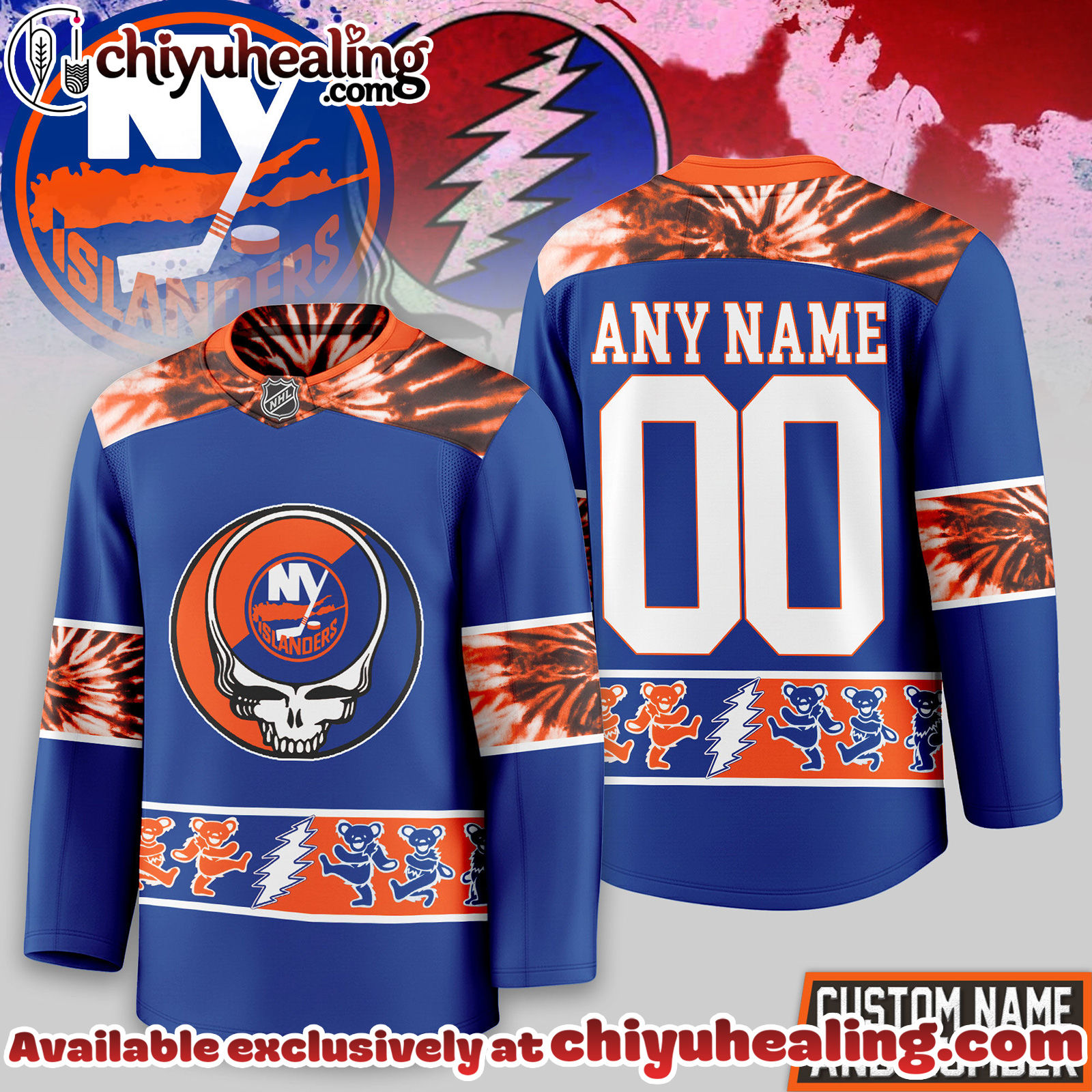 New York Islanders Premium NHL Tie-Dye Skull Hockey Jersey