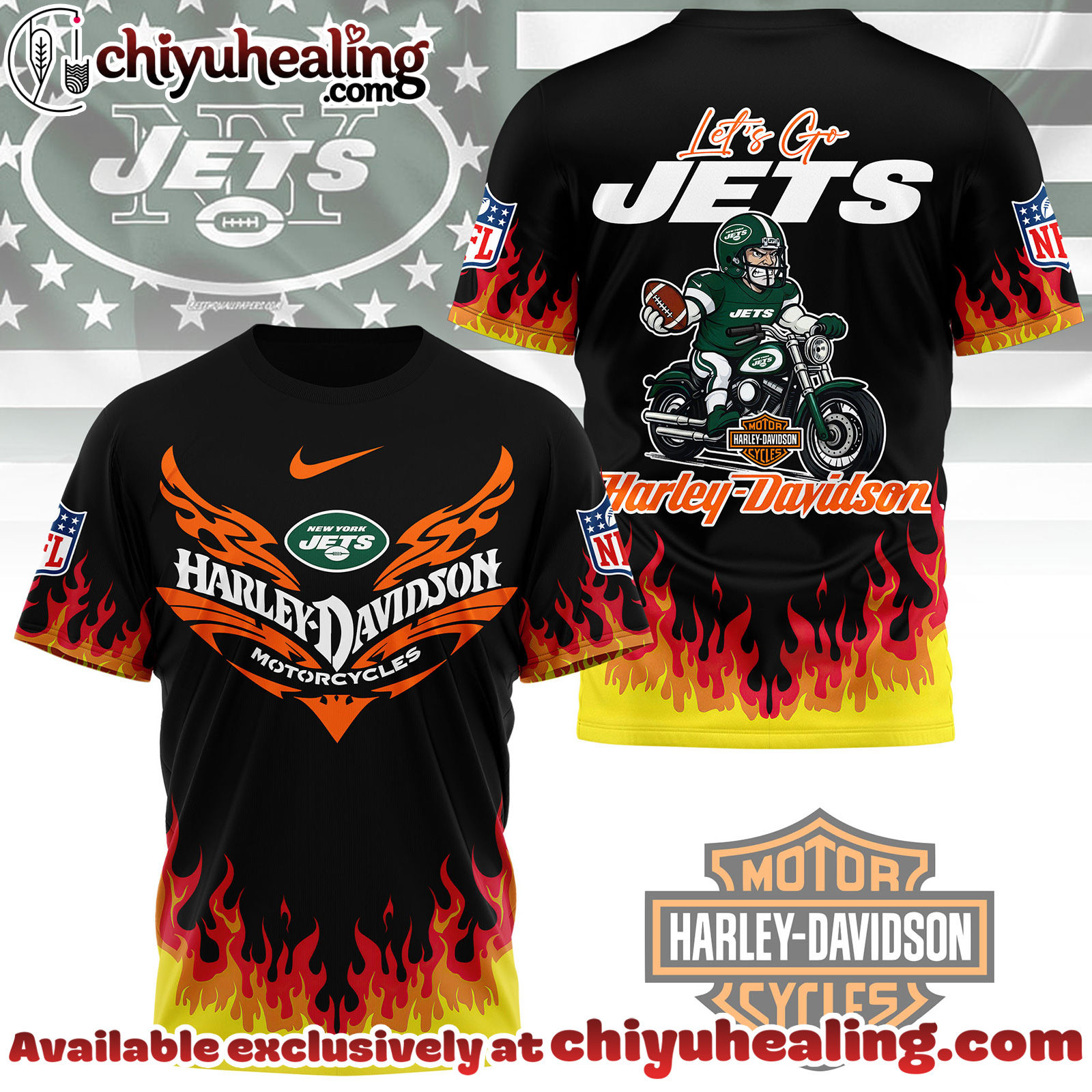 New York Jets Premium NFL Harley Davidson Firewave 3D Shirt, Hoodie, Sweatshirt, All Team NFL