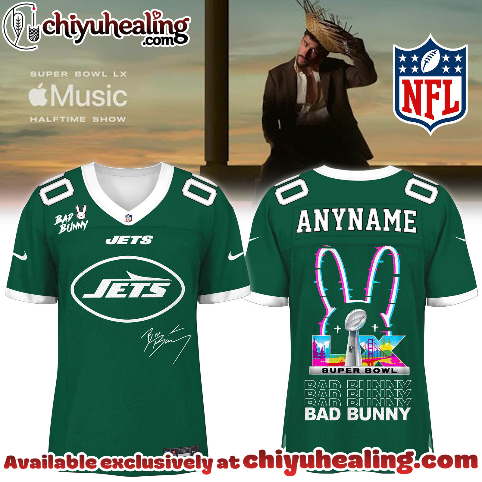 New York Jets x Bad Bunny Super Bowl Football Jersey Limited Edition