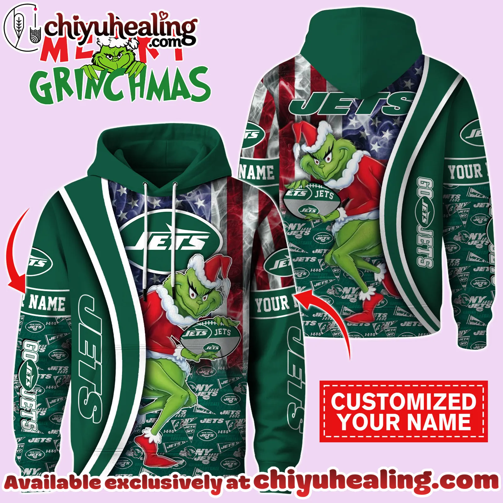 New York Jets x The Grinch Christmas Football Hoodie Limited Edition-3D Unisex Hoodie