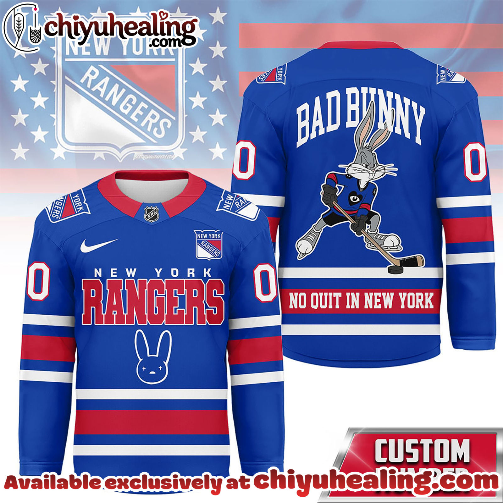 New York Rangers Premium NHL Bad Bunny Hockey Jersey NY