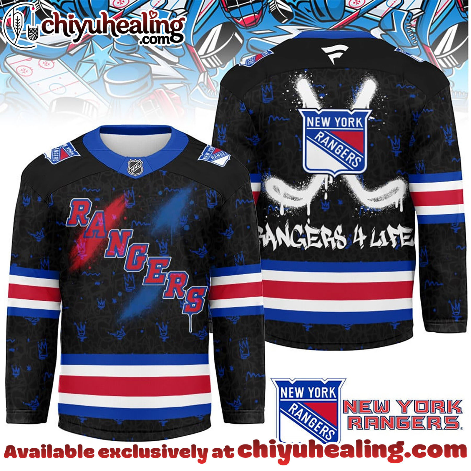 New York Rangers Premium NHL Graffiti My Team 4 Life Hockey Jersey