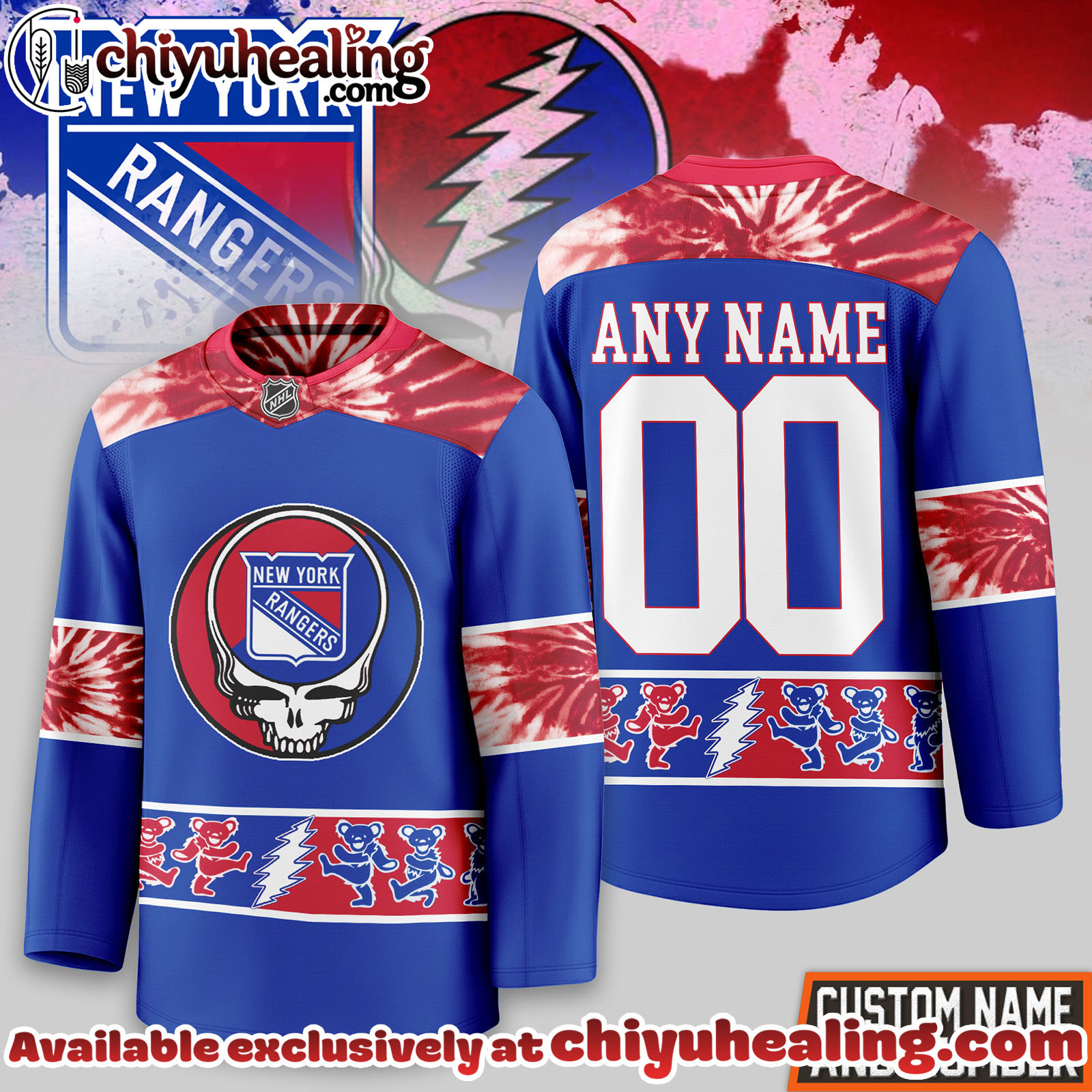 New York Rangers Premium NHL Tie-Dye Skull Hockey Jersey