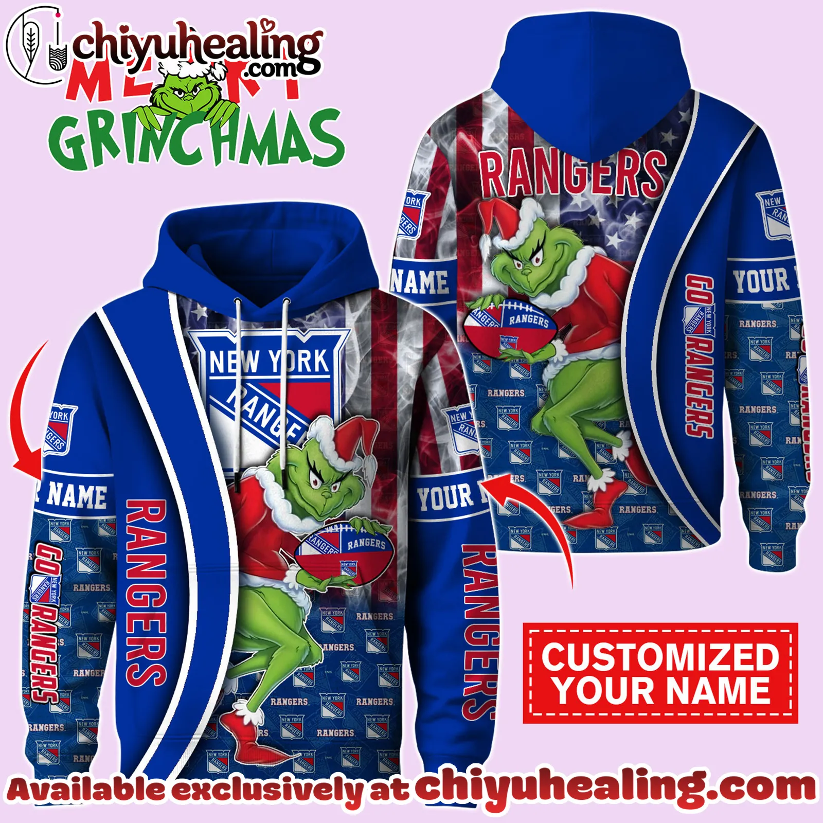 New York Rangers x The Grinch Christmas Hockey Hoodie Limited Edition-3D Unisex Hoodie