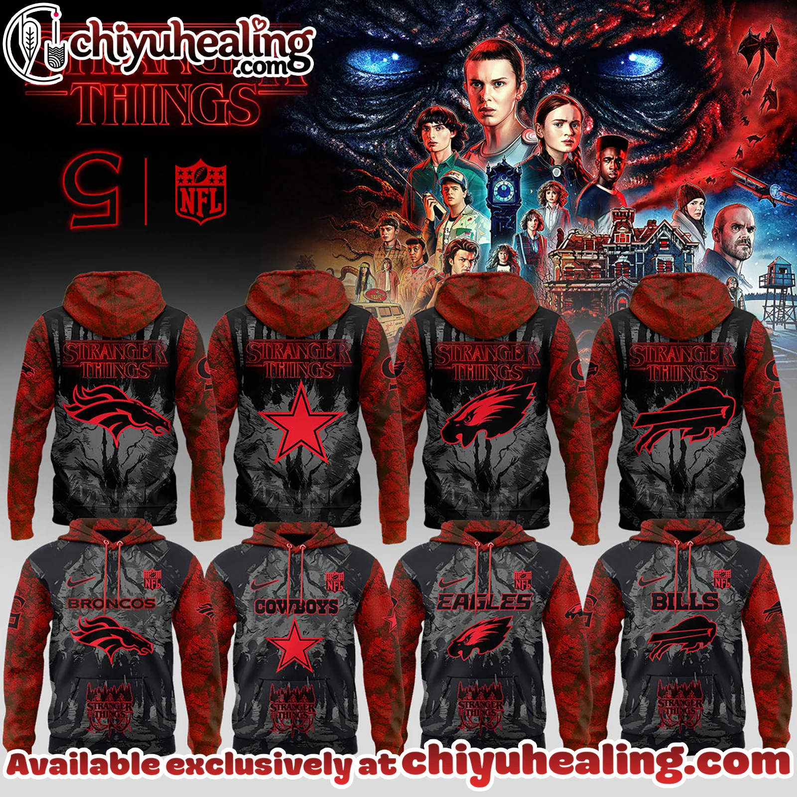 NFL x Stranger Things Hoodie, Shirt, Sweatshirt - All Teams NFL