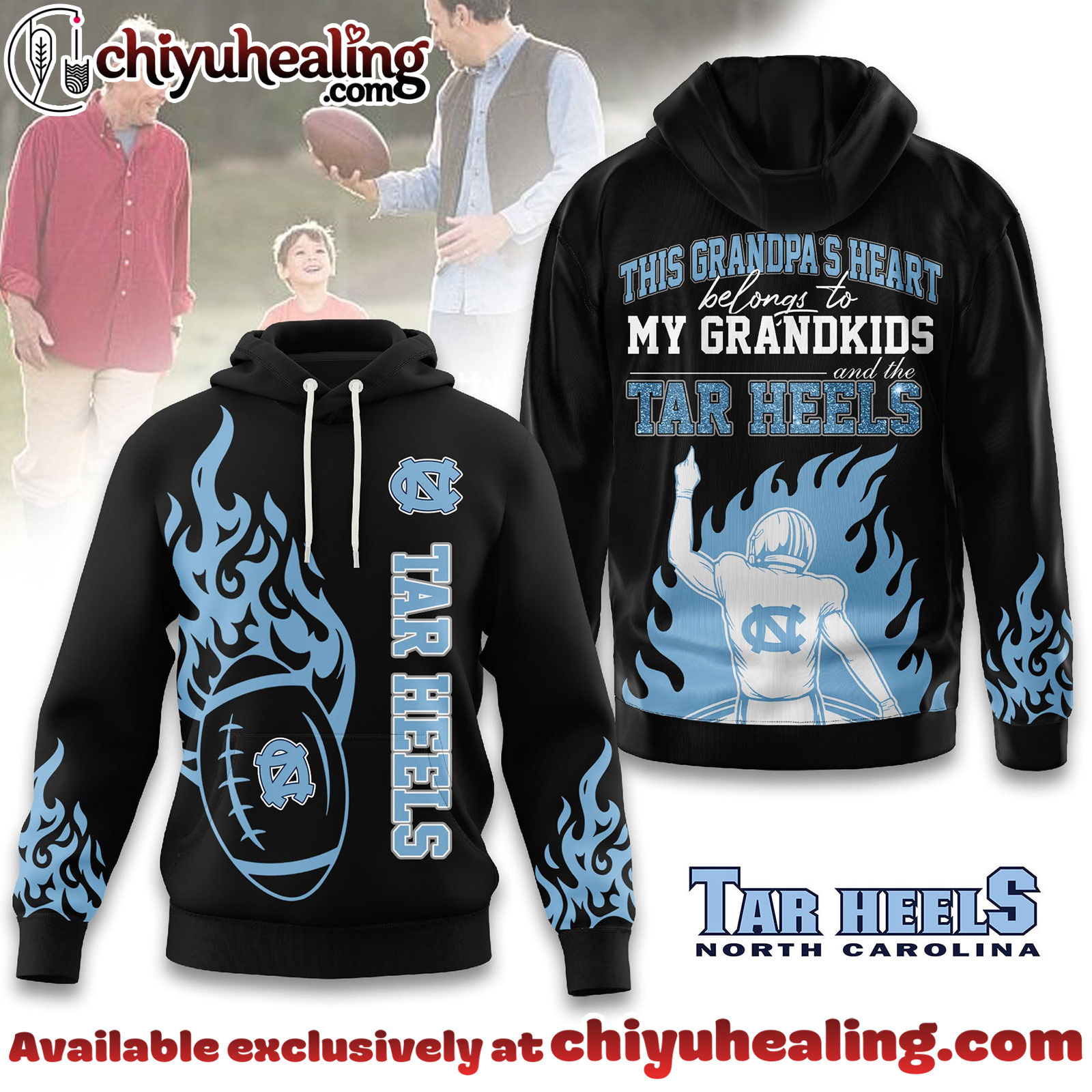 North Carolina Tar Heels Premium NCAA Football Grandpa Hoodie, Sweatshirt, Shirt, All Team NCAA